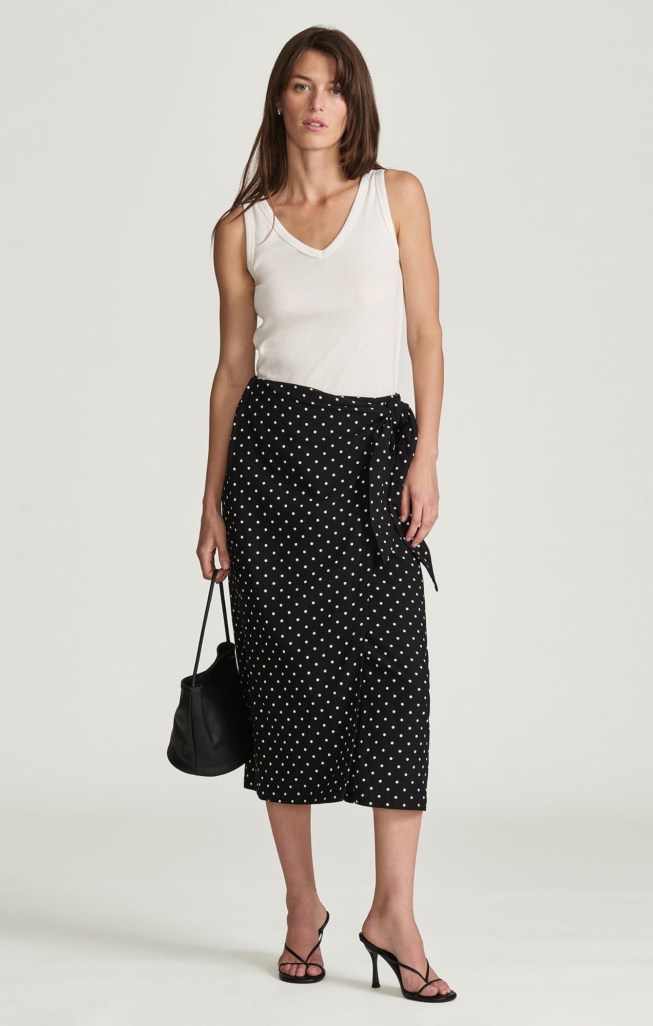 WOVEN WRAP MIDI SKIRT IN BLACK POLKA DOT PRINTED - Mavi Jeans