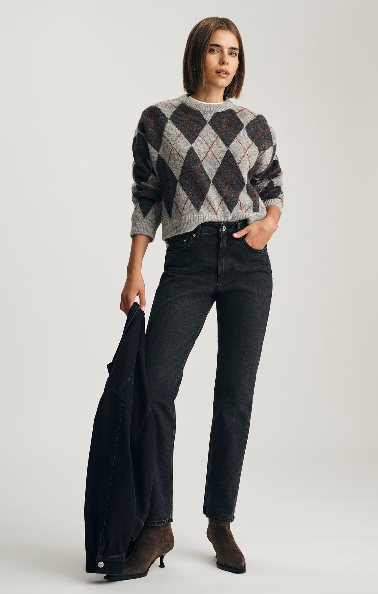 ARGYLE SWEATER IN MID GREY MELANGE - Mavi Jeans
