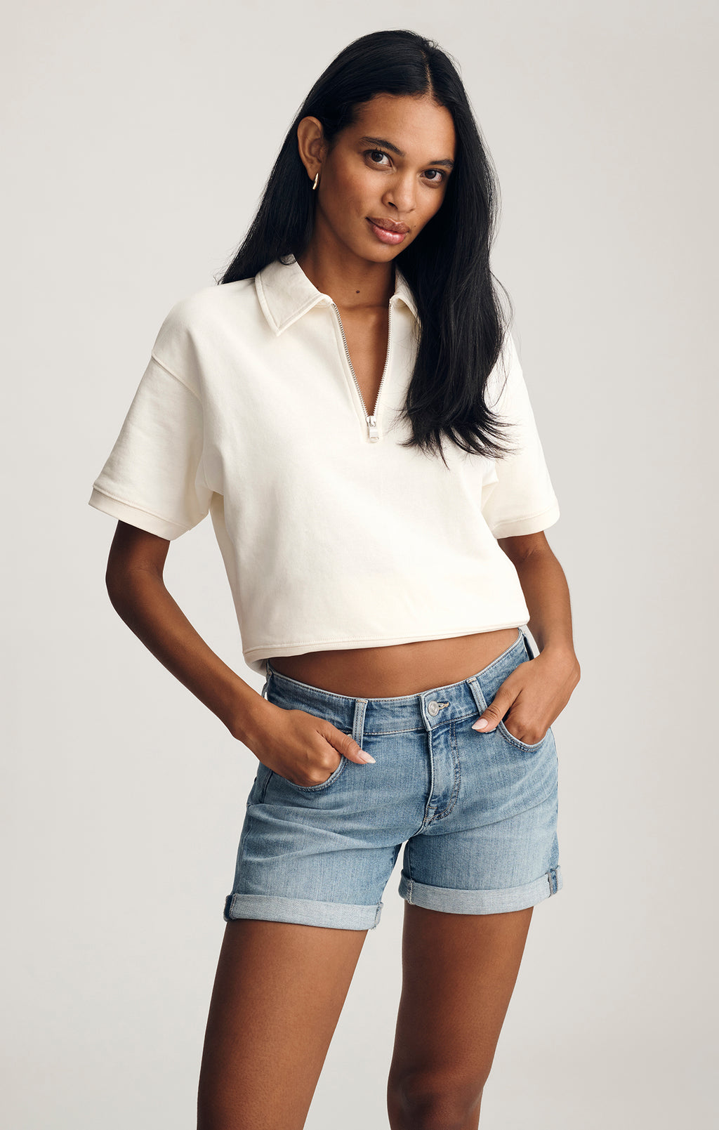 JULIA RELAXED SHORTS IN LIGHT BRUSHED FLEX BLUE