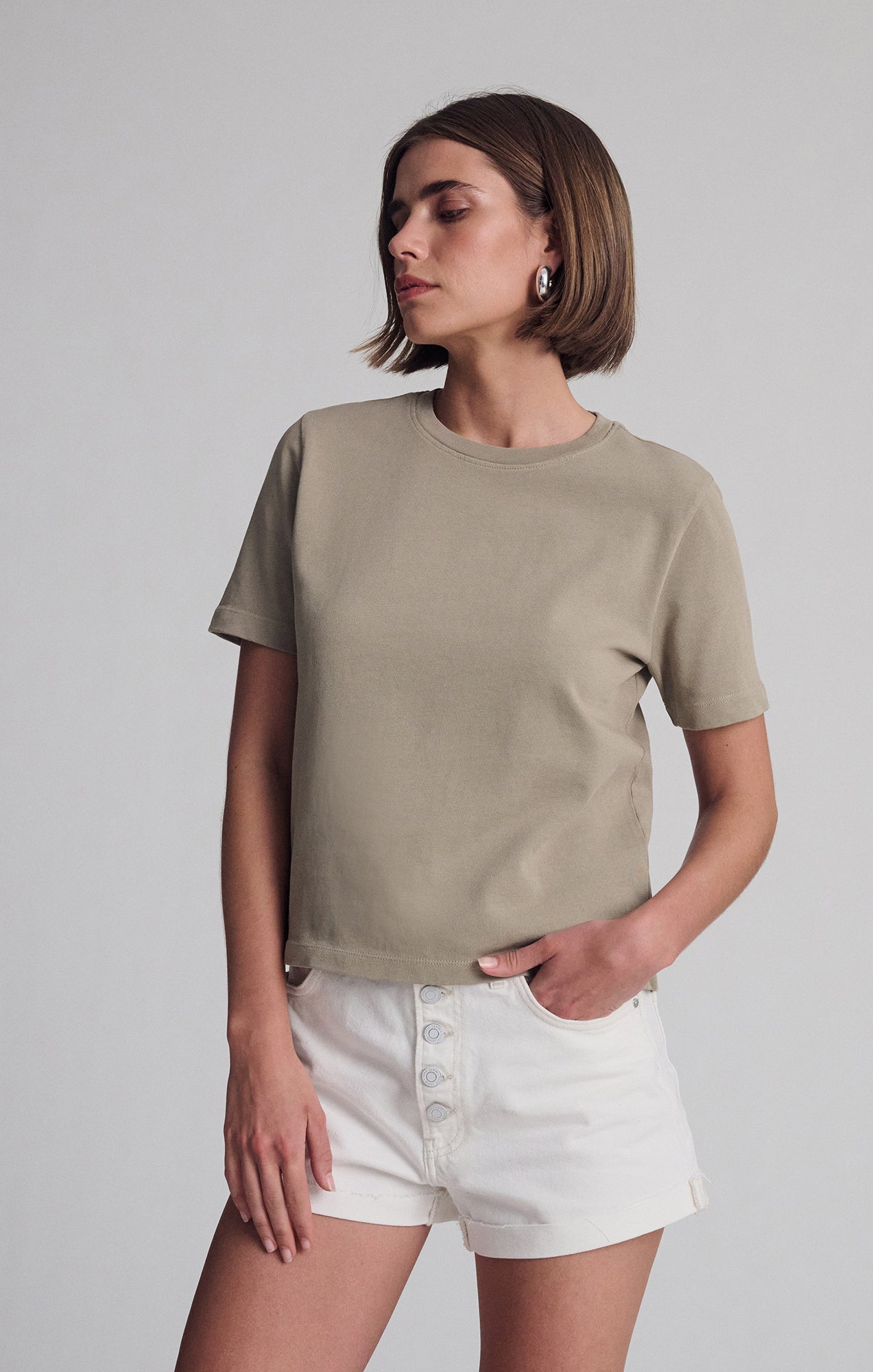 SHORT SLEEVE CREW NECK T-SHIRT IN CHINCHILLA - Mavi Jeans