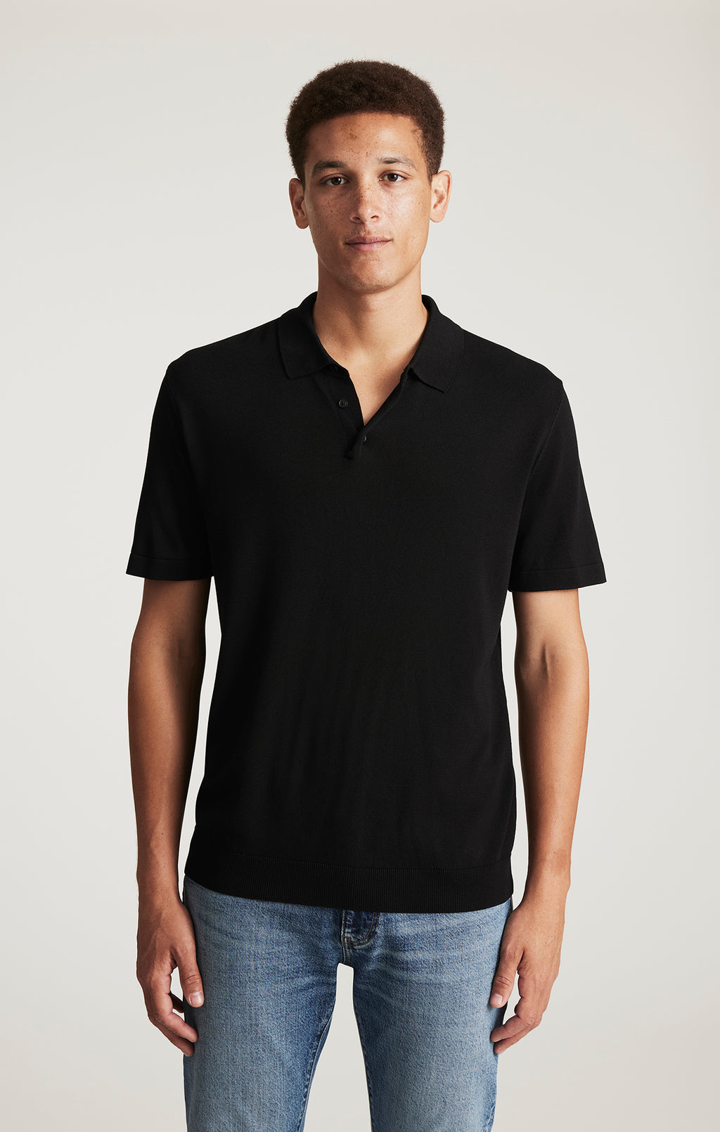 EDITION SHORT SLEEVE POLO SWEATER IN BLACK - Mavi Jeans