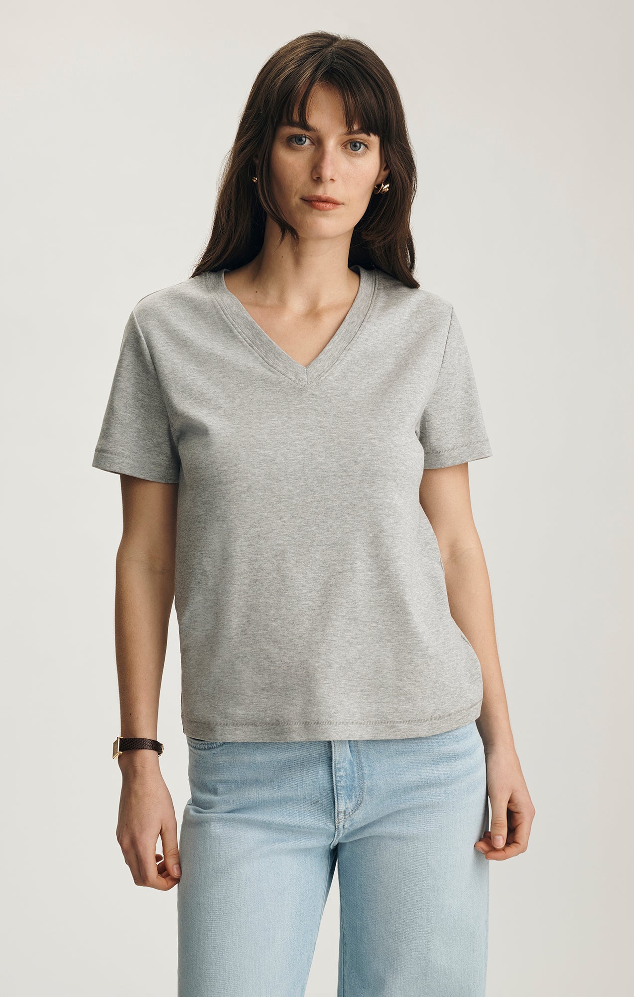 OLIVIA V-NECK T-SHIRT IN GREY MELANGE - Mavi Jeans