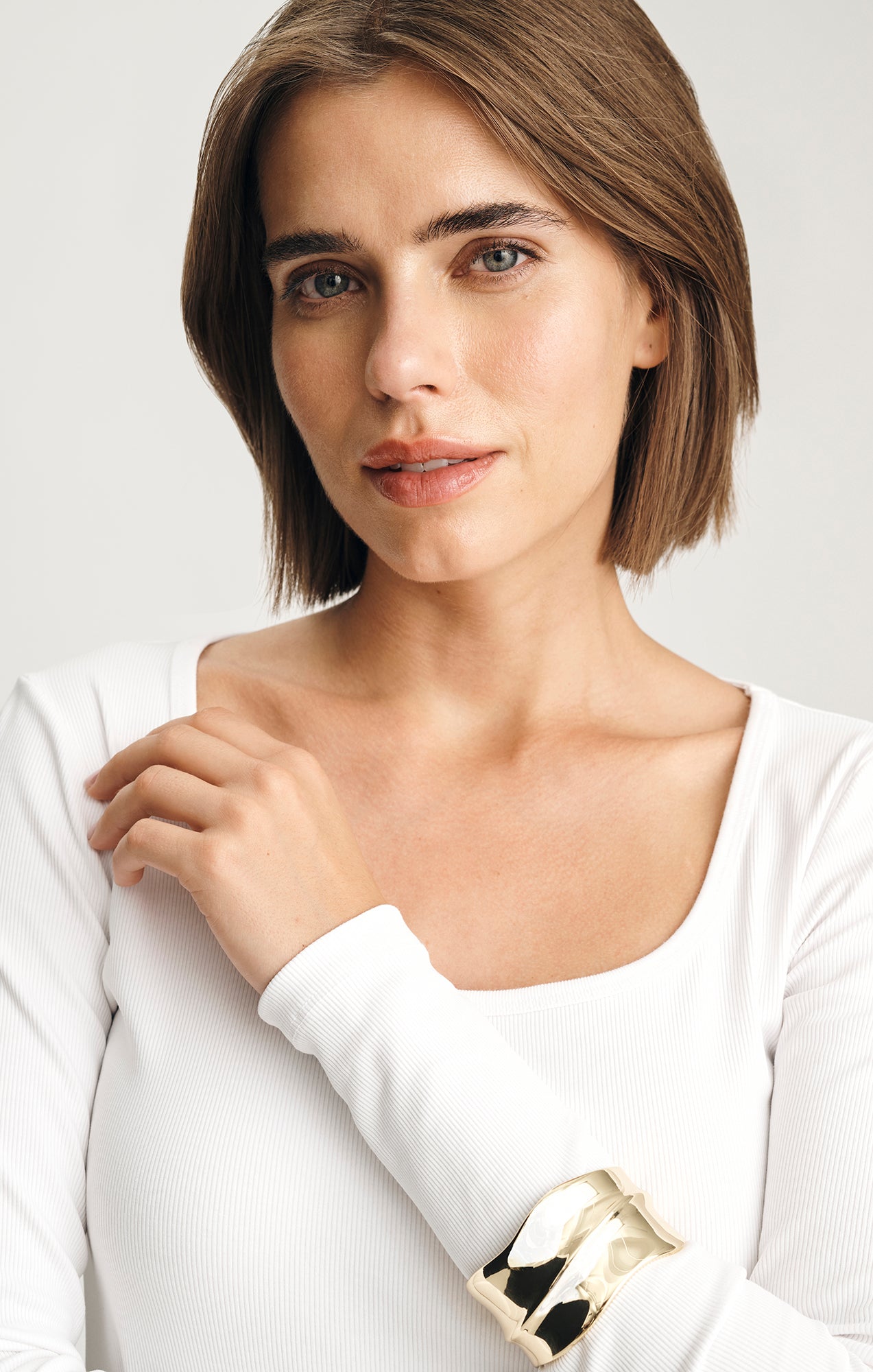 SOFIA RIBBED SQUARE NECK T-SHIRT IN WHITE