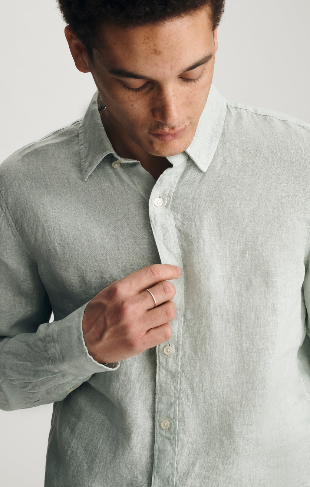 LINEN BUTTON-UP SHIRT IN AQUA GRAY - Mavi Jeans