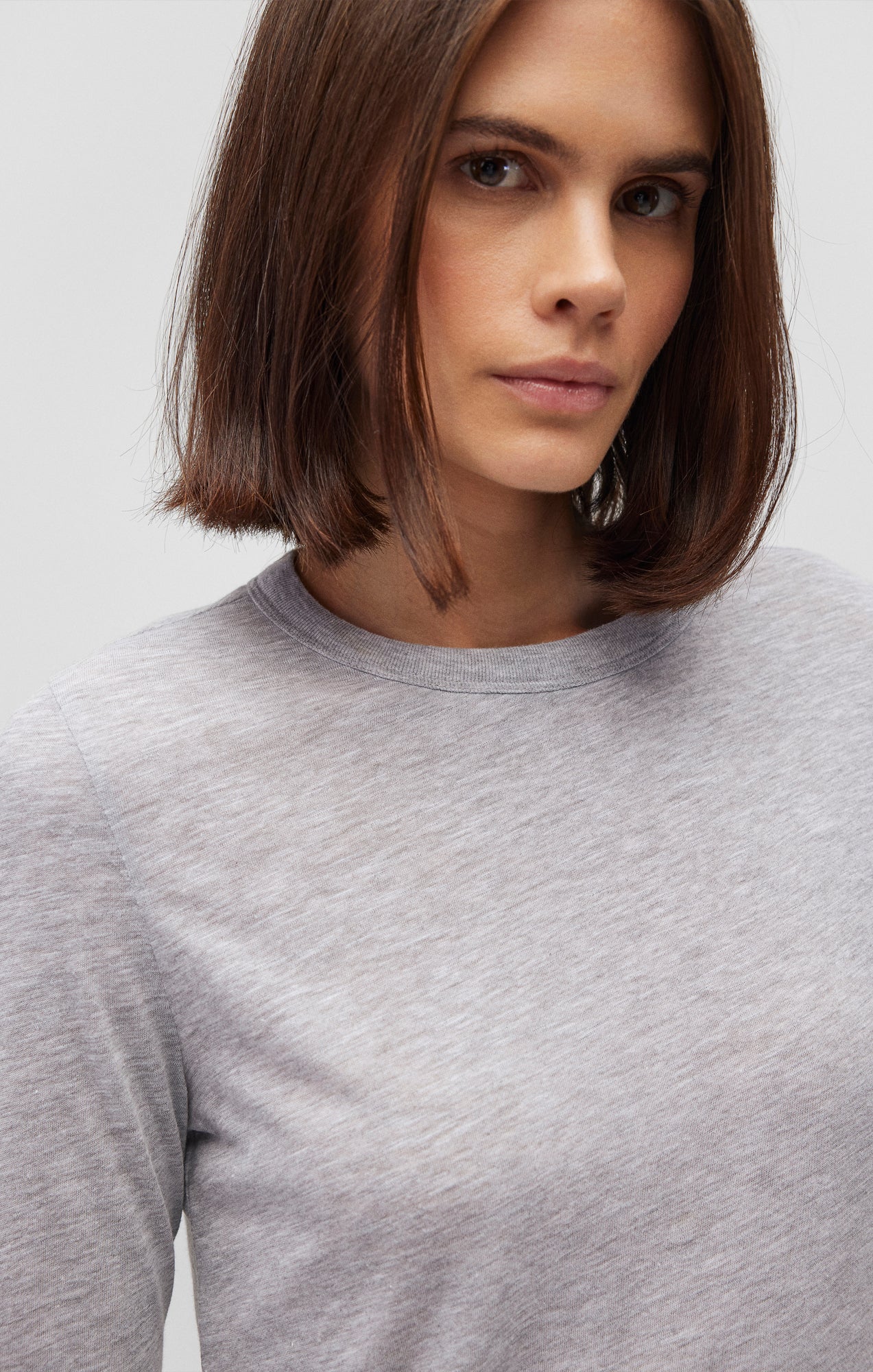 LONG SLEEVE CREW NECK T-SHIRT IN SNOW GREY MELANGE - Mavi Jeans