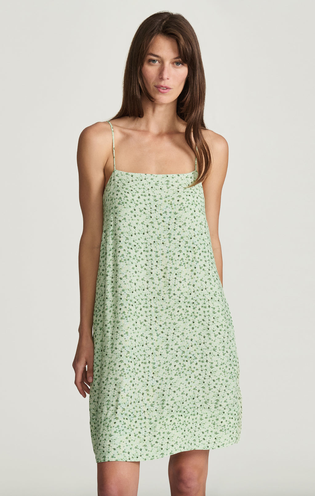 LINEN CAMI MINI DRESS IN GREEN FLOWER PRINTED - Mavi Jeans