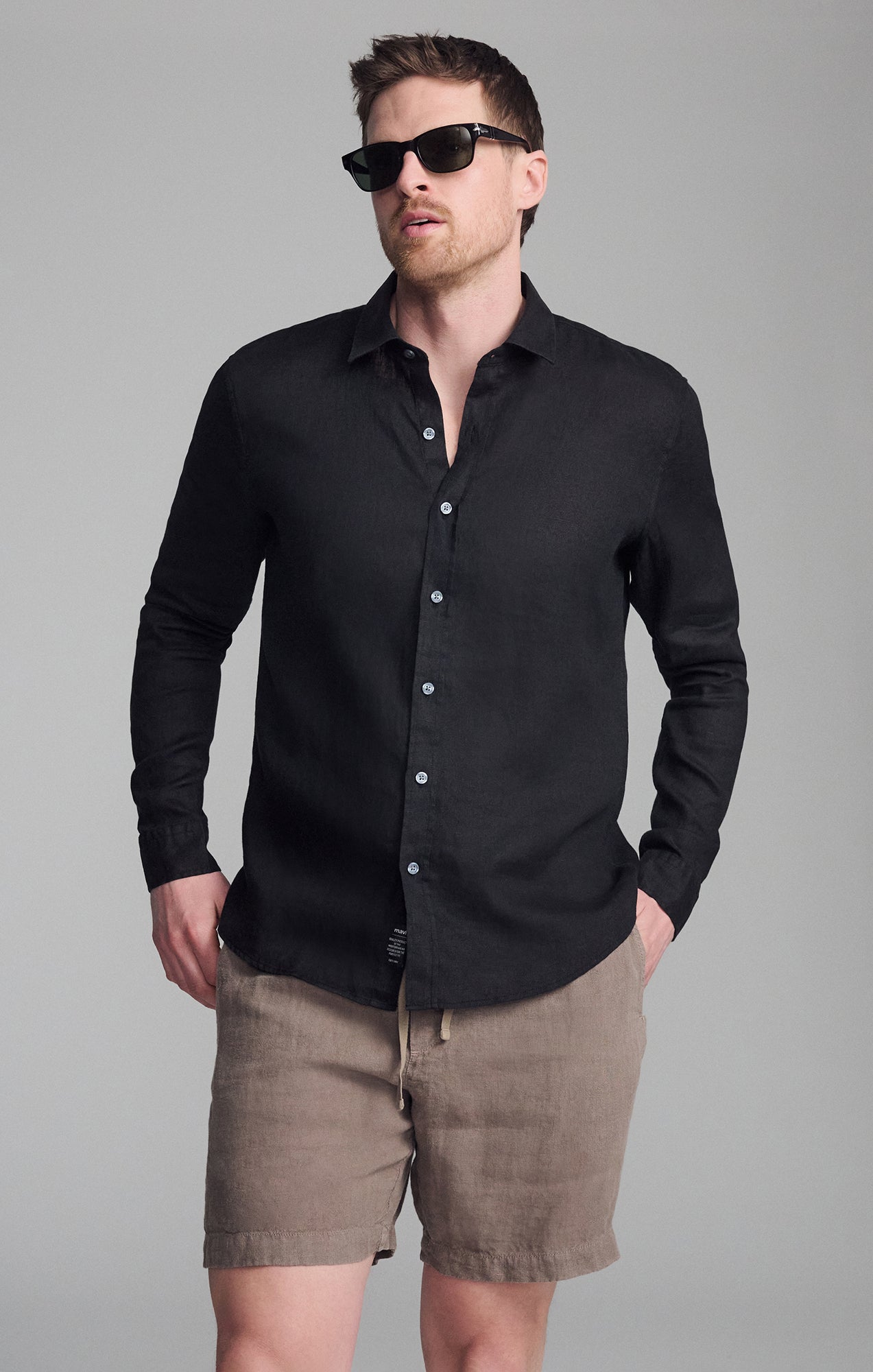 LINEN LONG SLEEVE BUTTON-UP SHIRT IN BLACK - Mavi Jeans