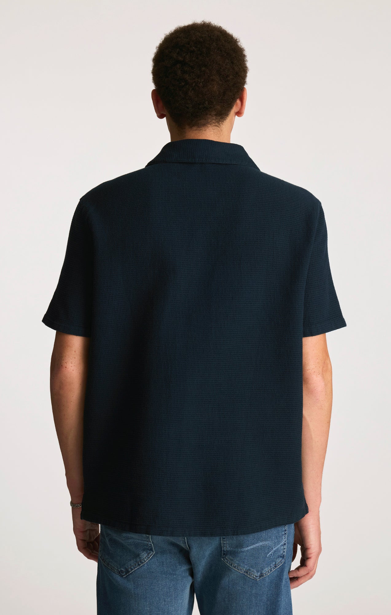 WAFFLE KNIT CAMP COLLAR SHIRT IN TOTAL ECLIPSE - Mavi Jeans