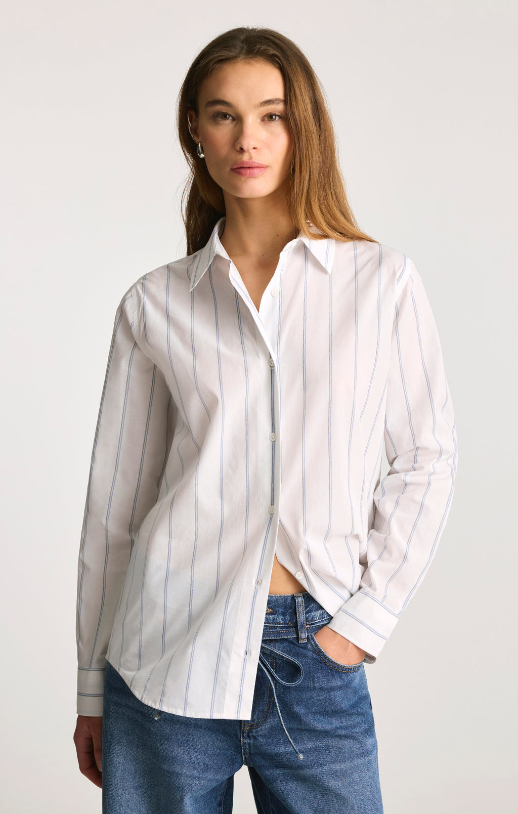 LONG SLEEVE BUTTON-UP SHIRT IN BLUE STRIPED - Mavi Jeans