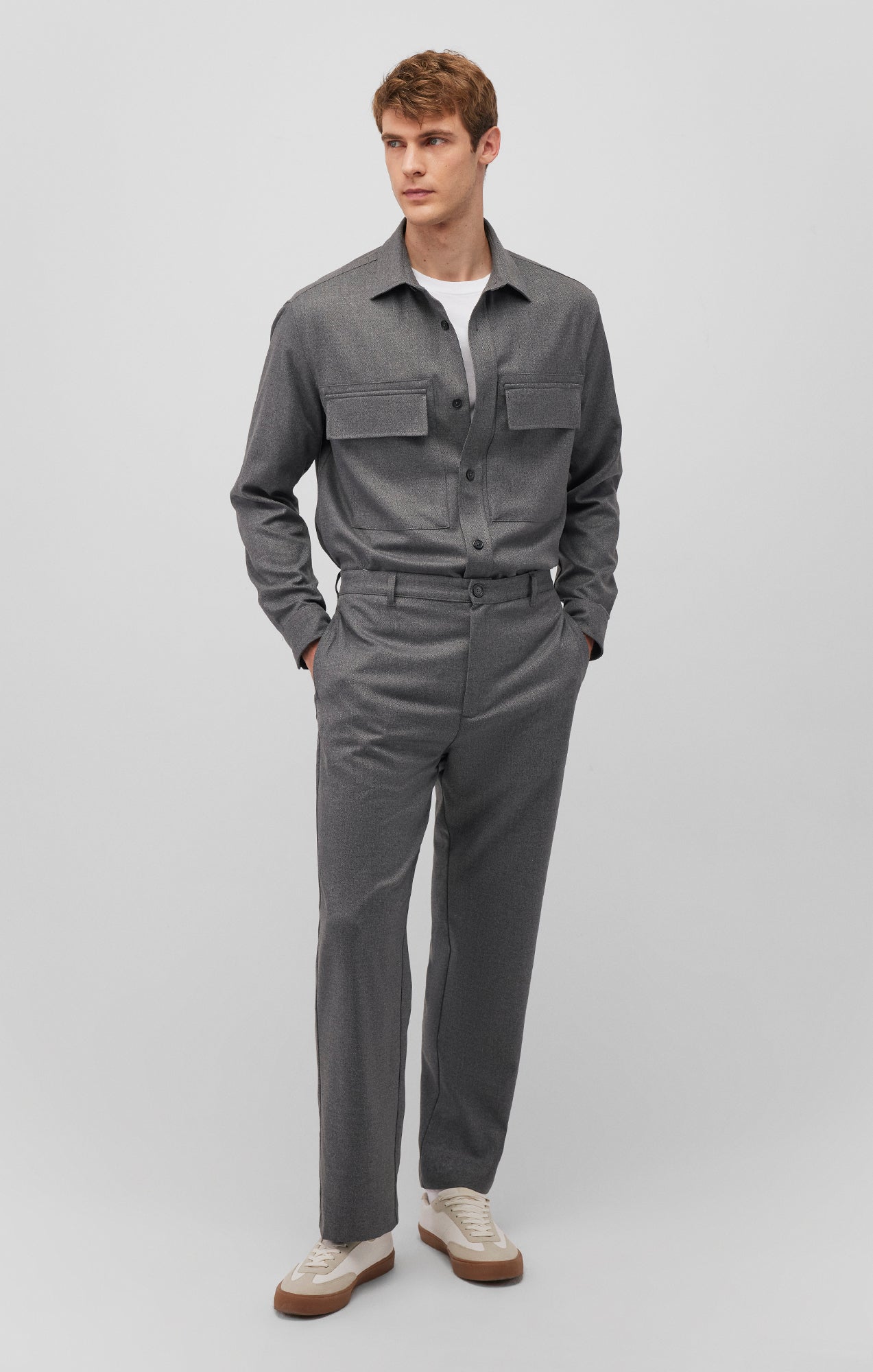 DOUBLE POCKET SHIRT IN DARK GREY MELANGE - Mavi Jeans