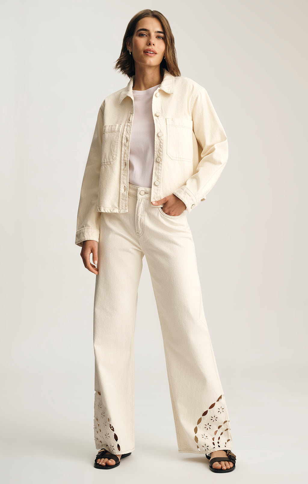 PAOLA CROPPED DENIM OVERSHIRT IN CREAM DENIM - Mavi Jeans