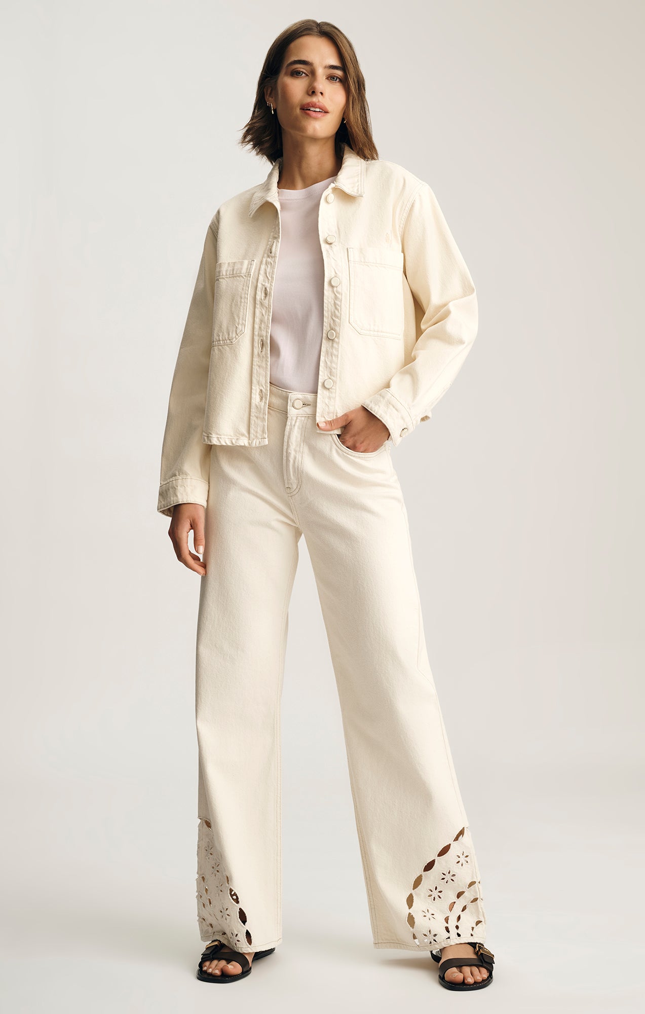 PAOLA CROPPED DENIM OVERSHIRT IN CREAM DENIM