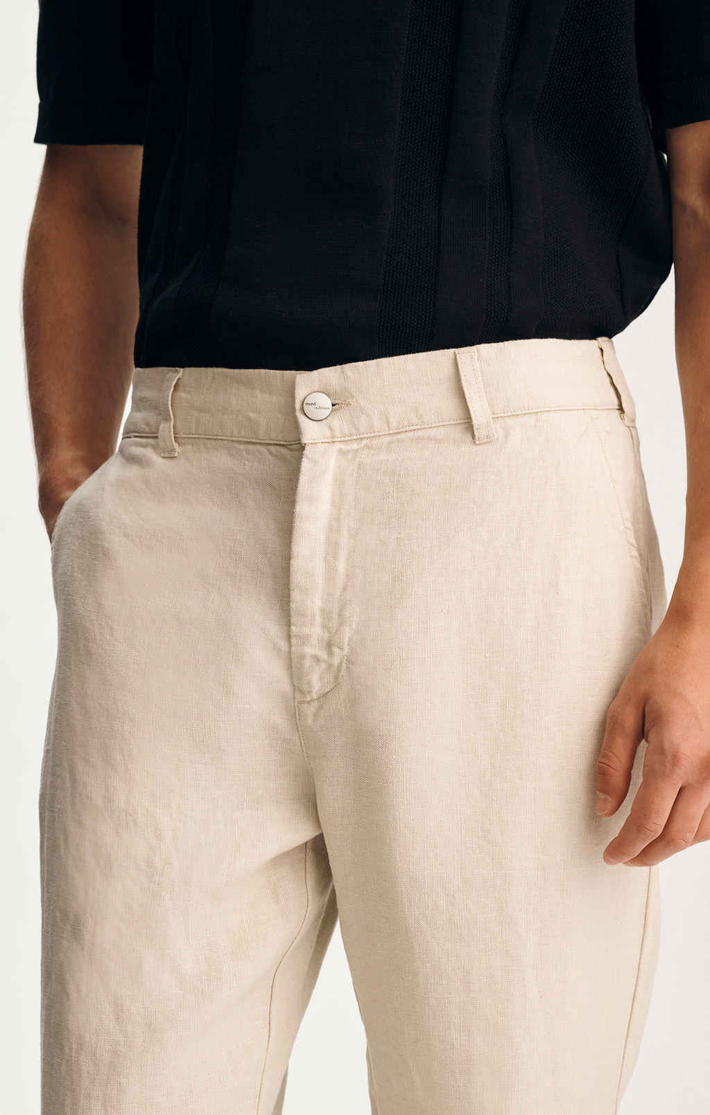LINEN DRAWSTRING STRAIGHT LEG PANTS IN MOONSTRUCK - Mavi Jeans