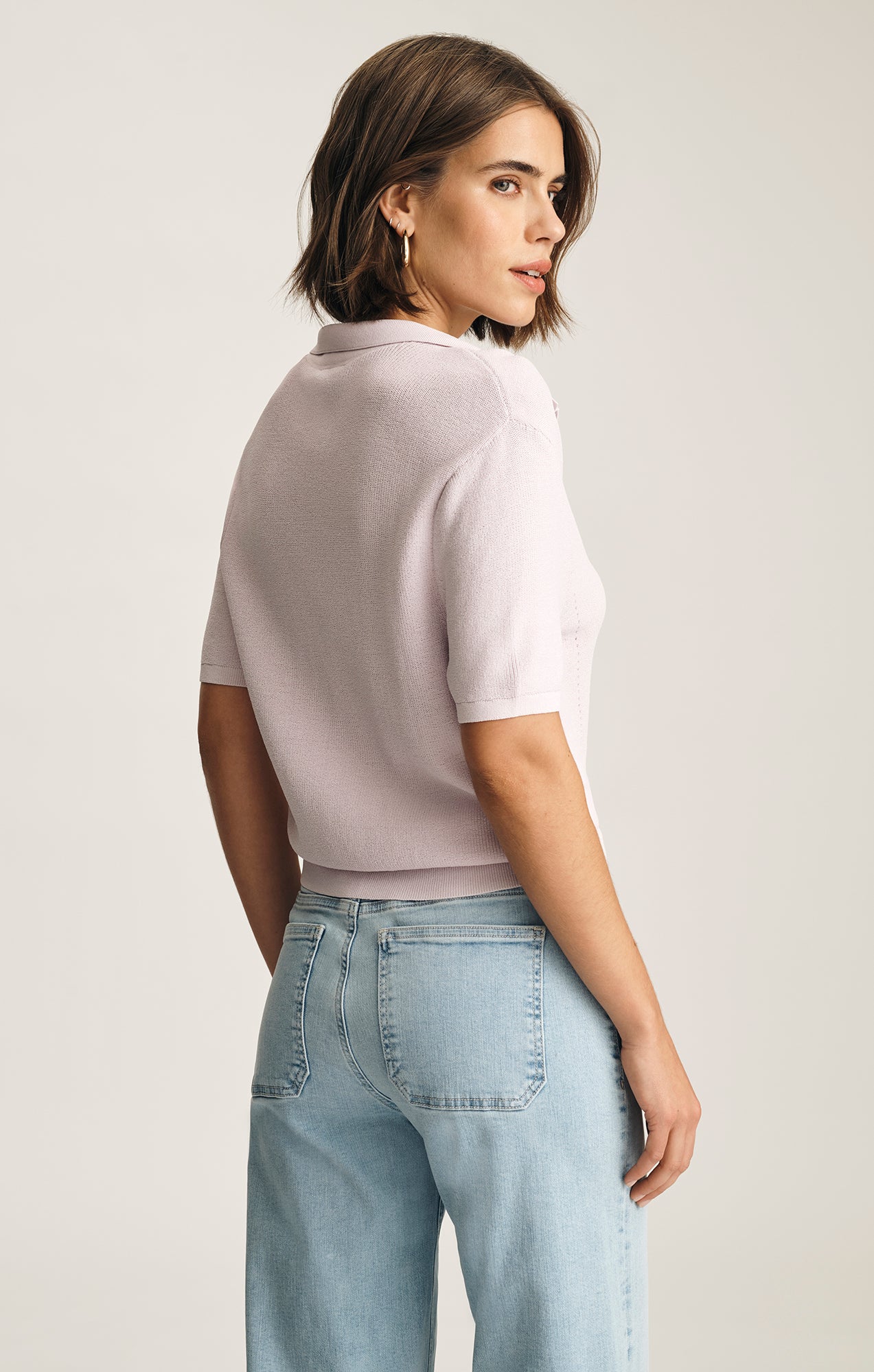 SHORT SLEEVE POLO SWEATER IN ORCHID HUSH - Mavi Jeans