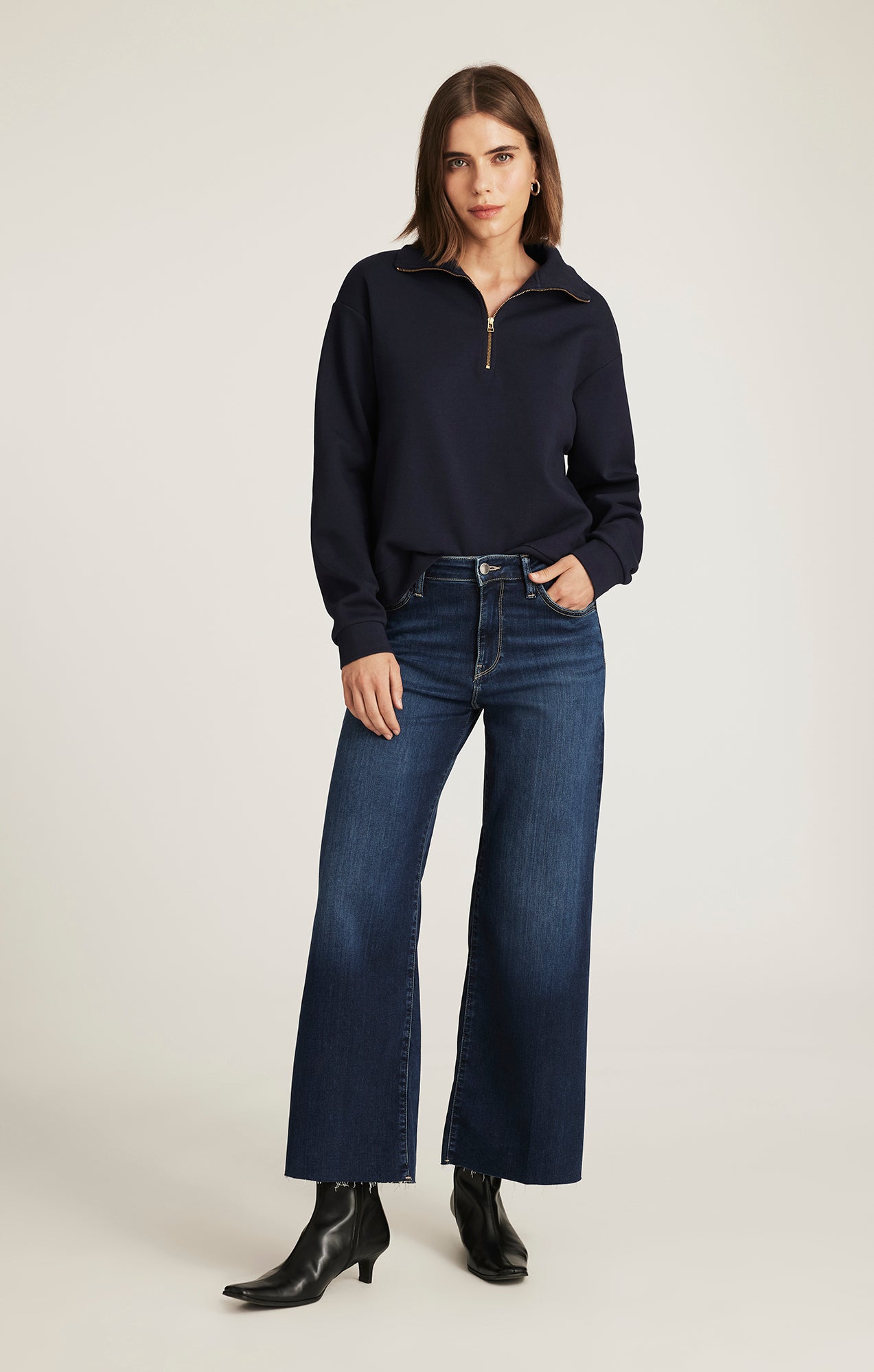 HALF ZIP SWEATSHIRT IN NAVY BLAZER - Mavi Jeans