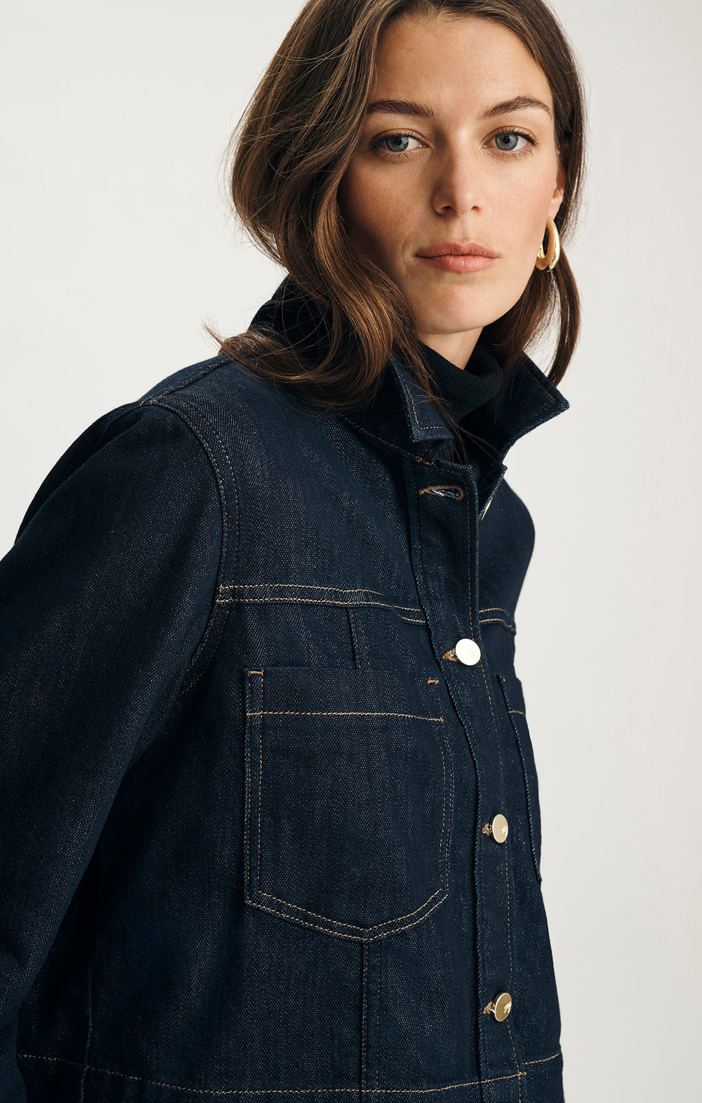 TANYA DENIM JACKET IN DARK BLUE SHINY GOLD PREMIUM