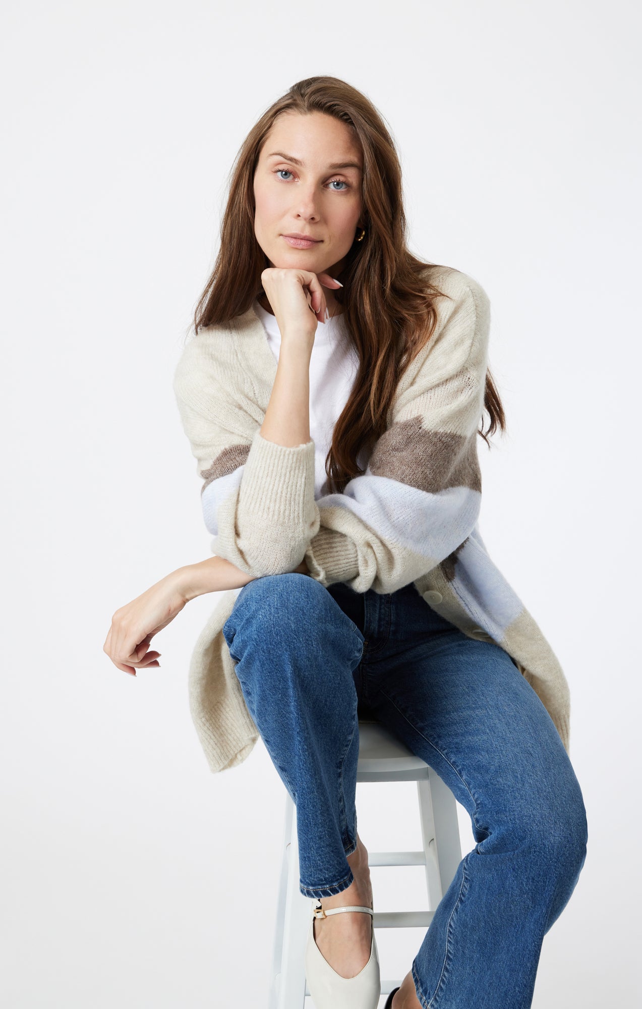 OVERSIZED CARDIGAN IN TAUPE GREY STRIPE - Mavi Jeans