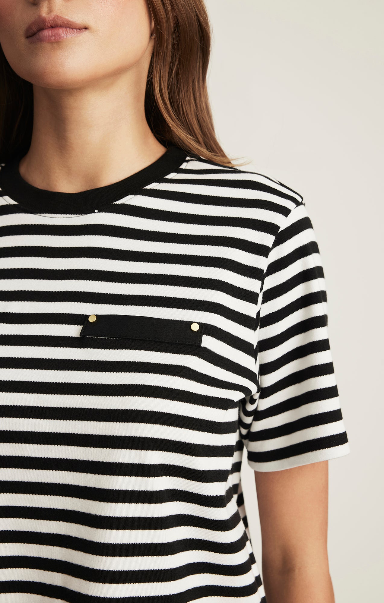 WELT POCKET T-SHIRT IN BLACK WHITE STRIPE - Mavi Jeans