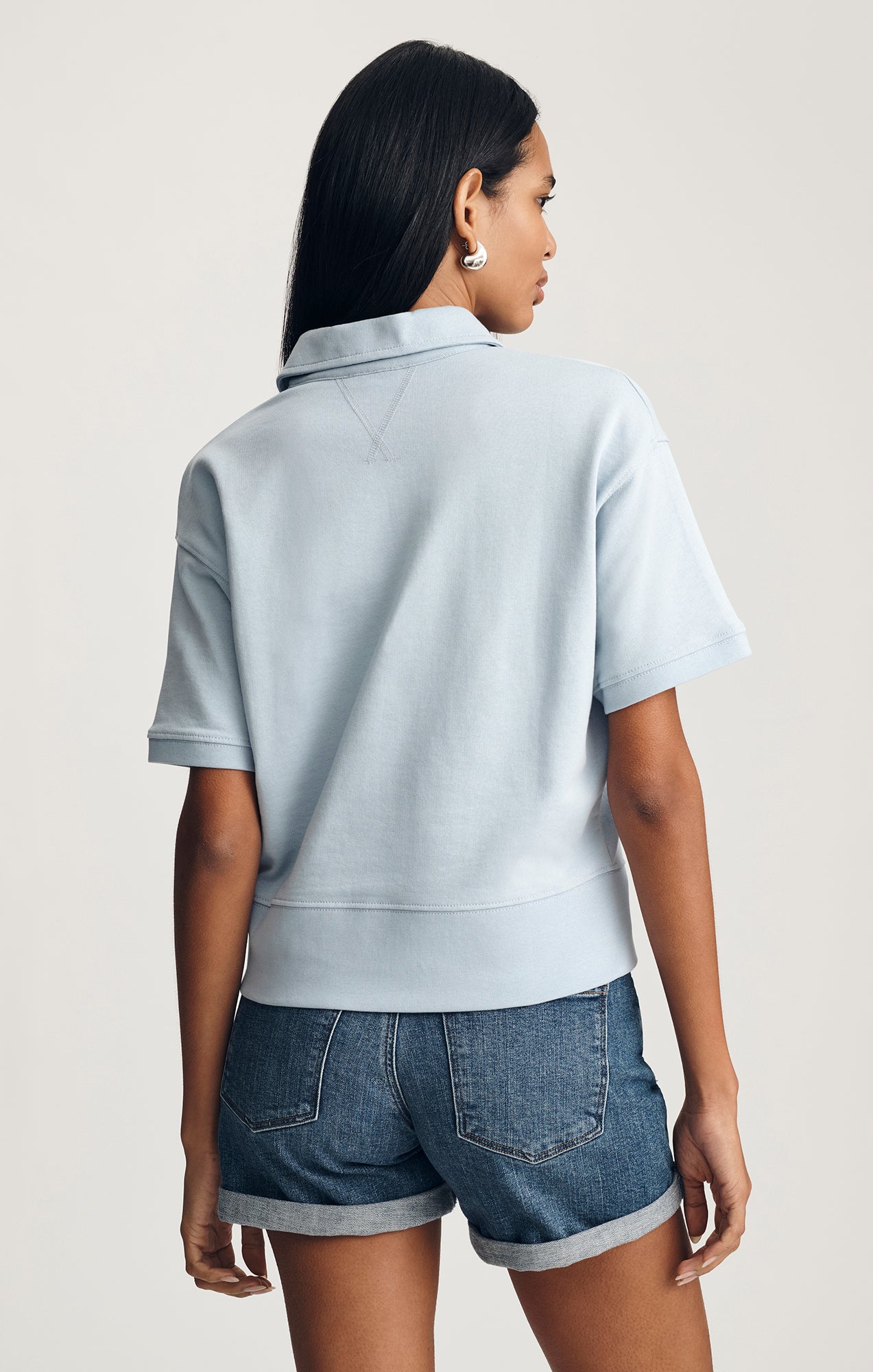 HALF ZIP SHORT SLEEVE SWEATSHIRT IN BLUE FOG