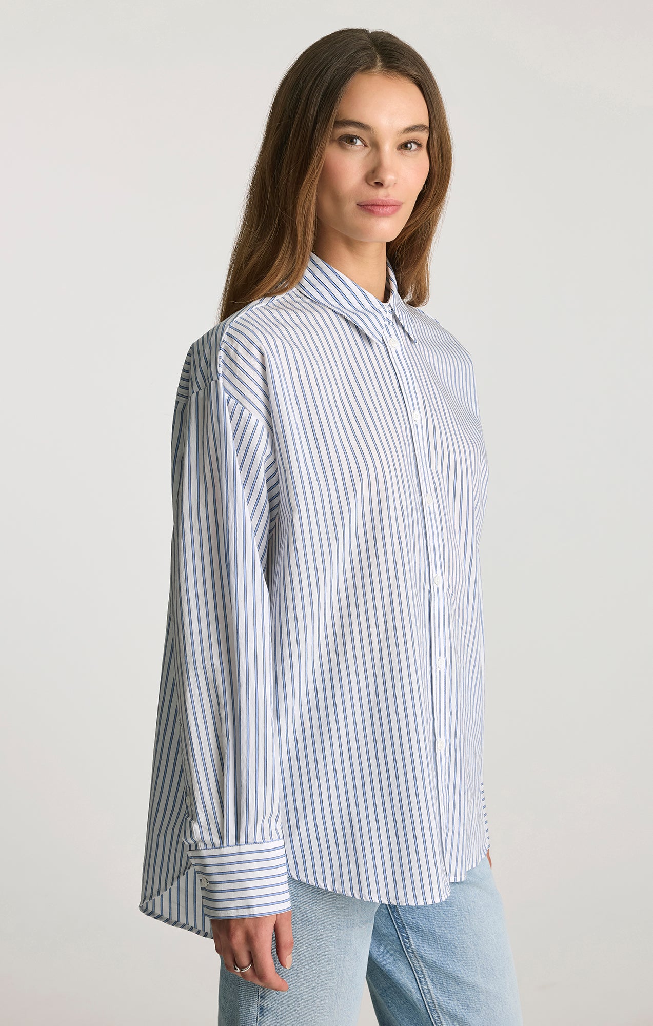 OVERSIZED BUTTON-UP SHIRT IN BLUE STRIPED - Mavi Jeans