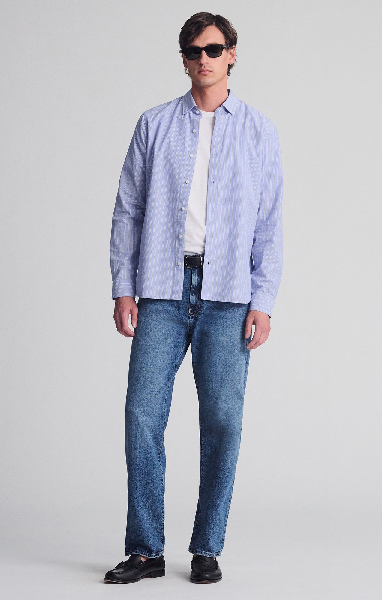 STRIPED LONG SLEEVE BUTTON-UP SHIRT IN HEATHER - Mavi Jeans