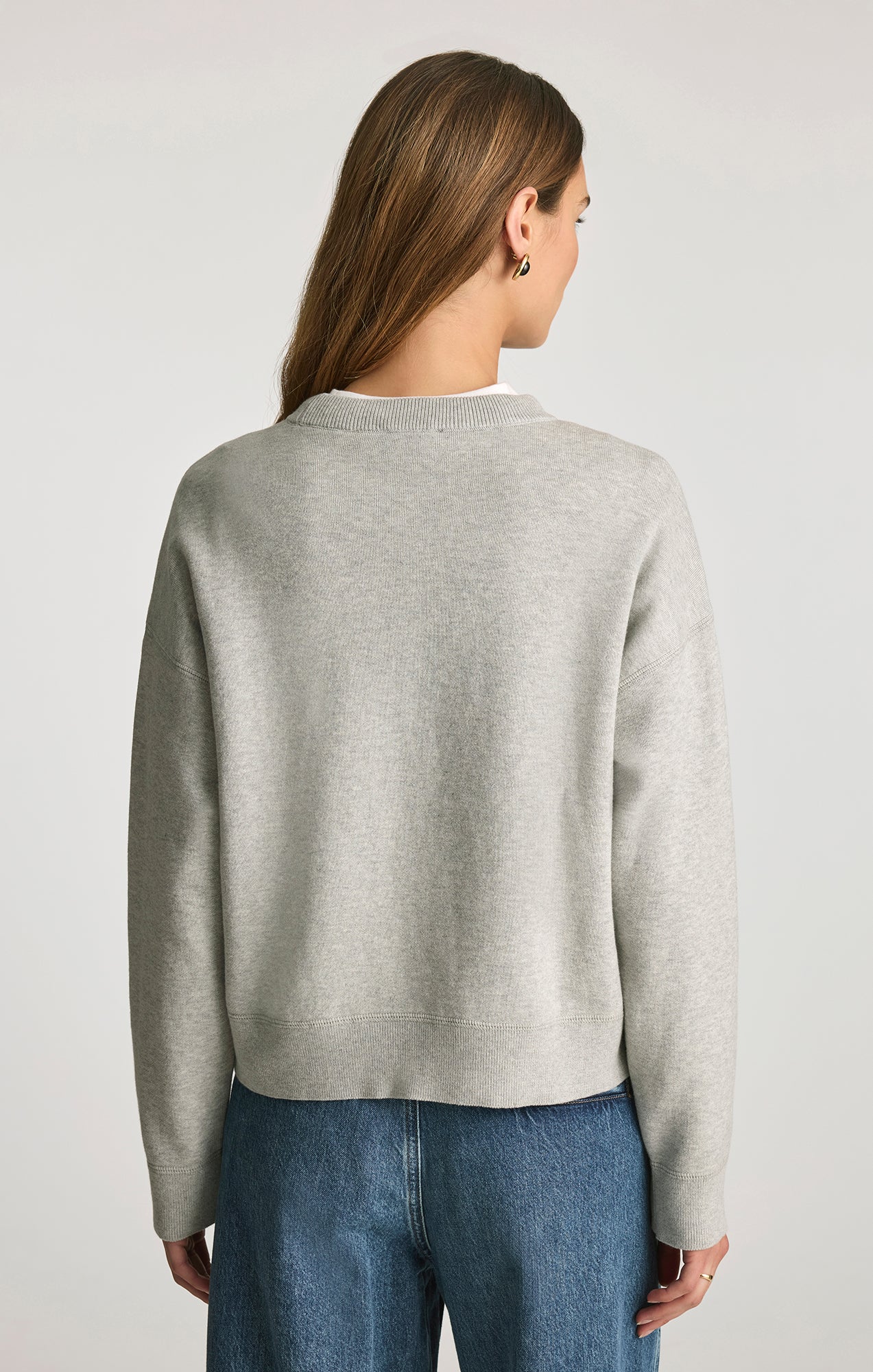 CREW NECK SWEATER IN LIGHT GREY MELANGE - Mavi Jeans