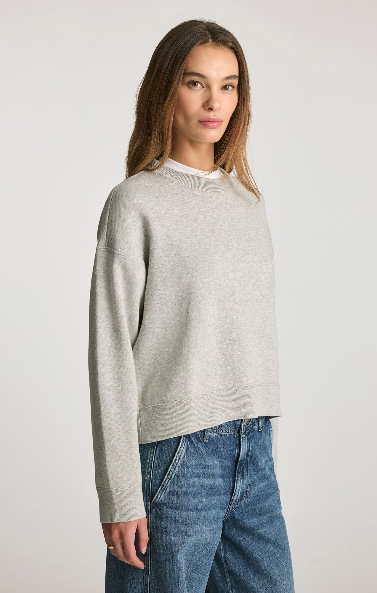 CREW NECK SWEATER IN LIGHT GREY MELANGE - Mavi Jeans