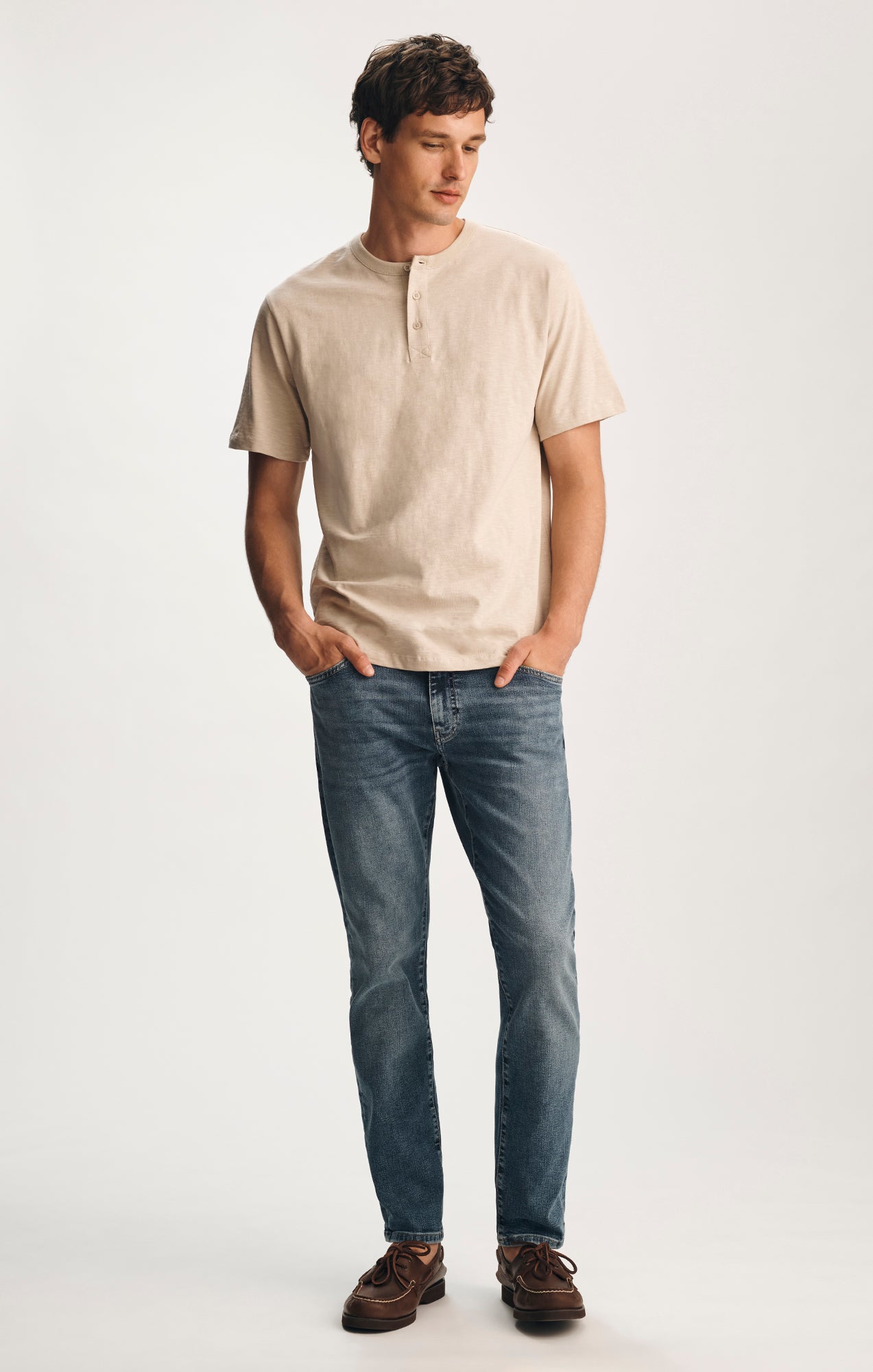 SLUB HENLEY T-SHIRT IN FEATHER GRAY - Mavi Jeans