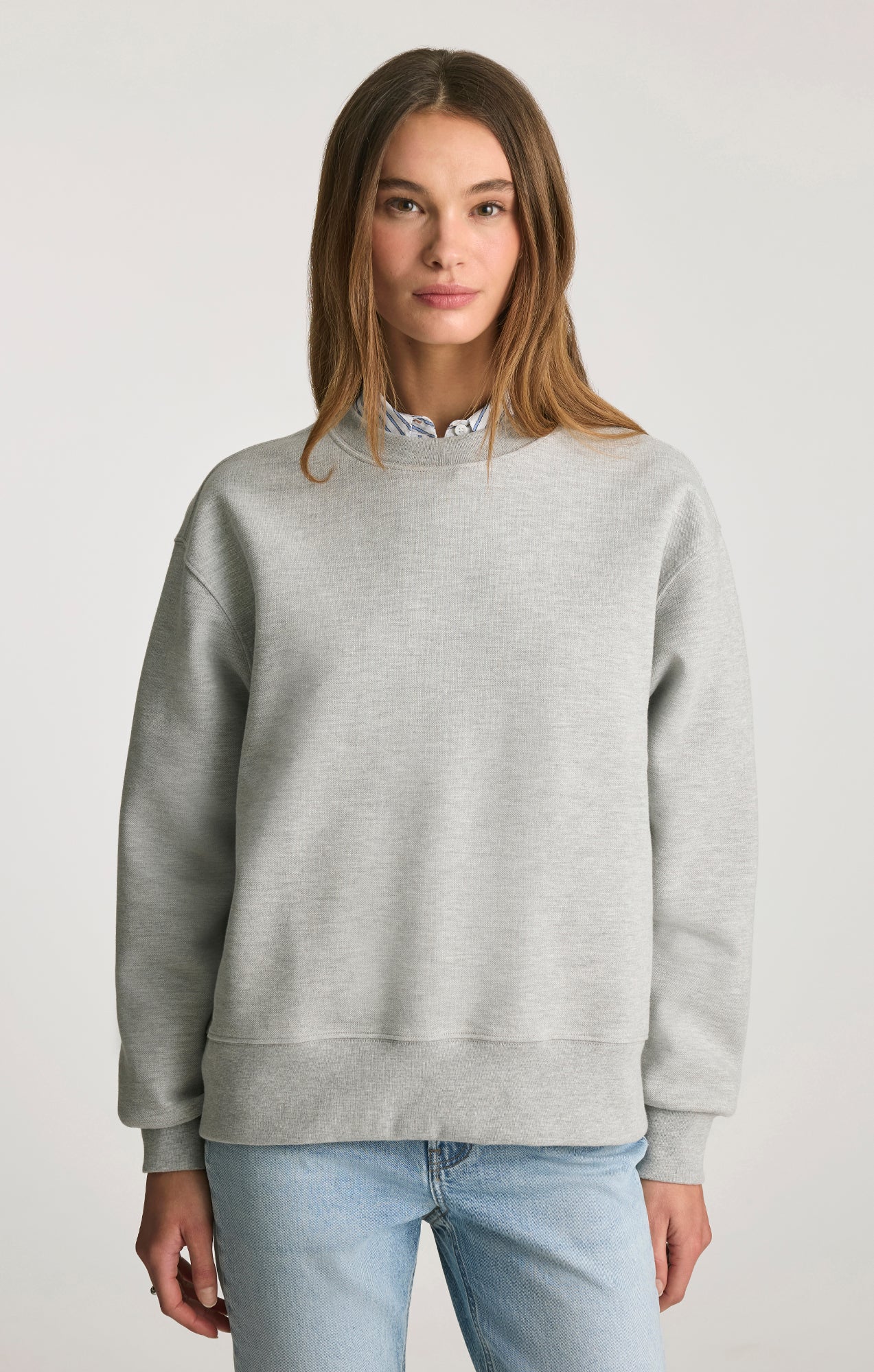 PIQUE CREW NECK SWEATSHIRT IN GREY MELANGE - Mavi Jeans