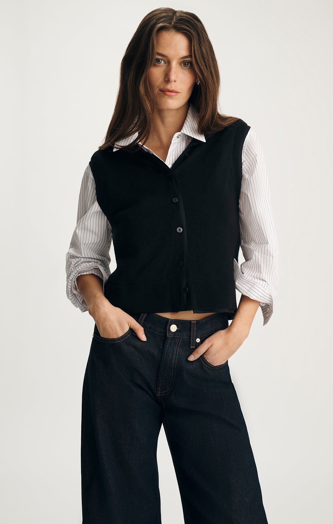 CARDIGAN SWEATER VEST IN BLACK - Mavi Jeans
