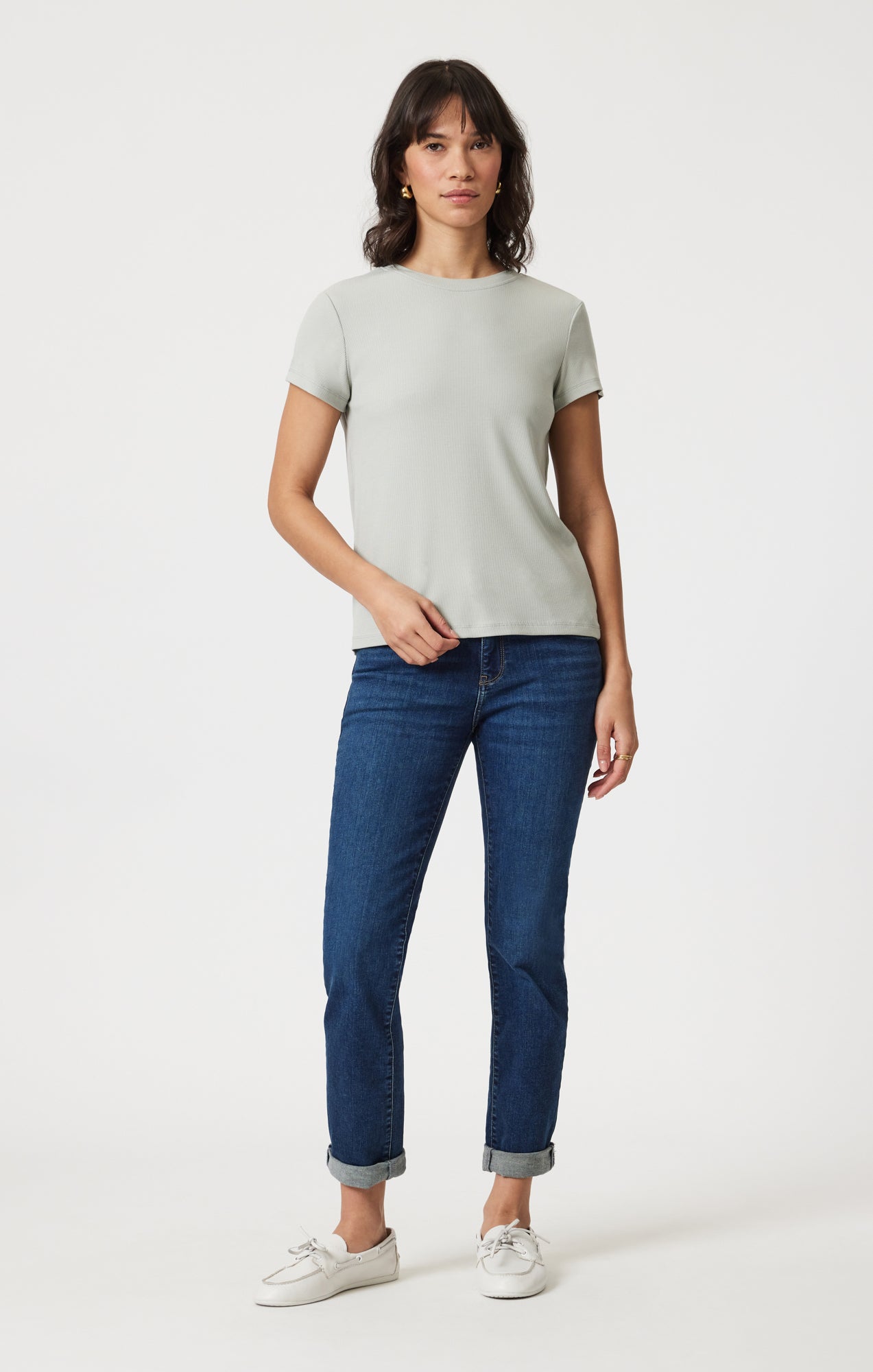 LUXE TOUCH TENCEL™ RIBBED T-SHIRT IN PIGEON - Mavi Jeans