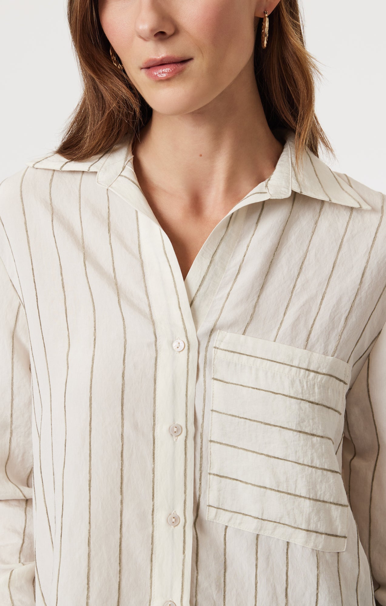 POCKET LONG SLEEVE SHIRT IN KHAKI STRIPE - Mavi Jeans