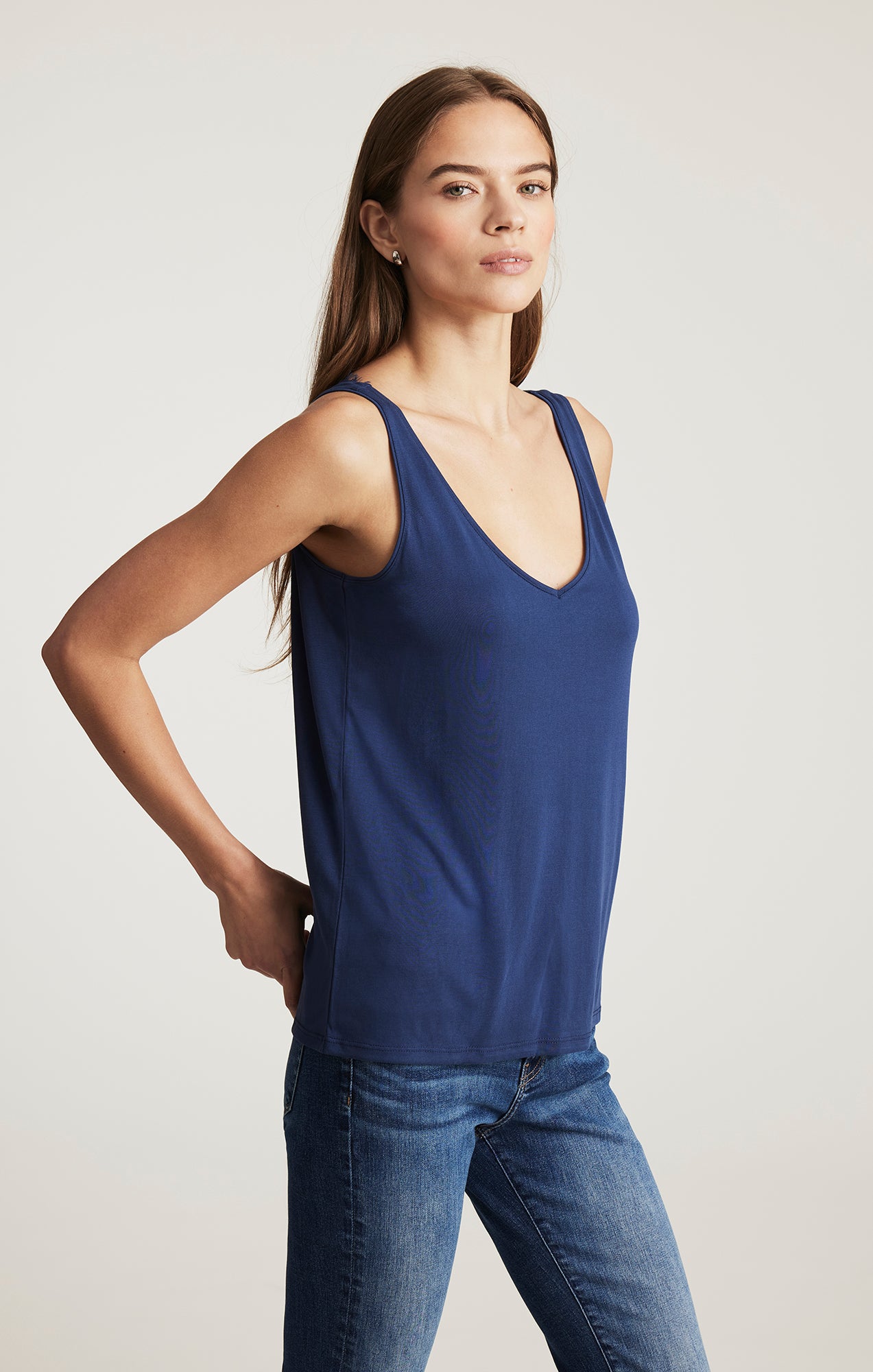 LUXE TOUCH TENCEL™ LACE TANK TOP IN MEDIEVAL BLUE - Mavi Jeans
