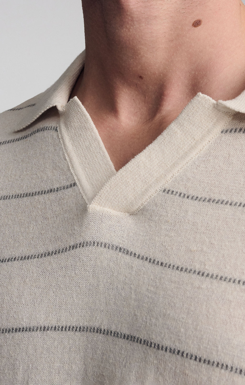 POLO COLLAR SHORT SLEEVE SWEATER IN ANTIQUE WHITE - Mavi Jeans