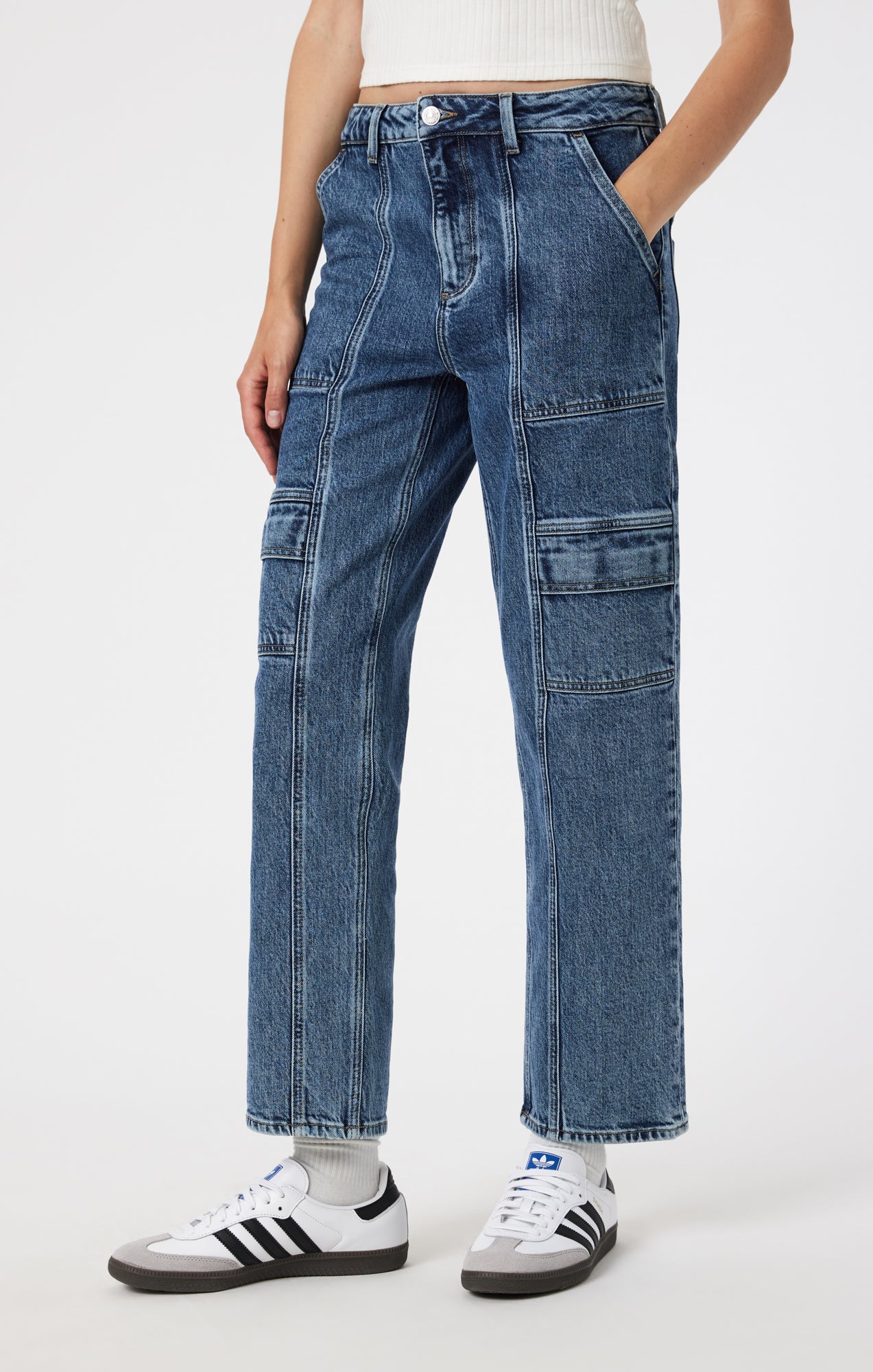 MARISSA STRAIGHT LEG UTILITY IN MID BRUSHED CLASSIC BLUE - Mavi Jeans