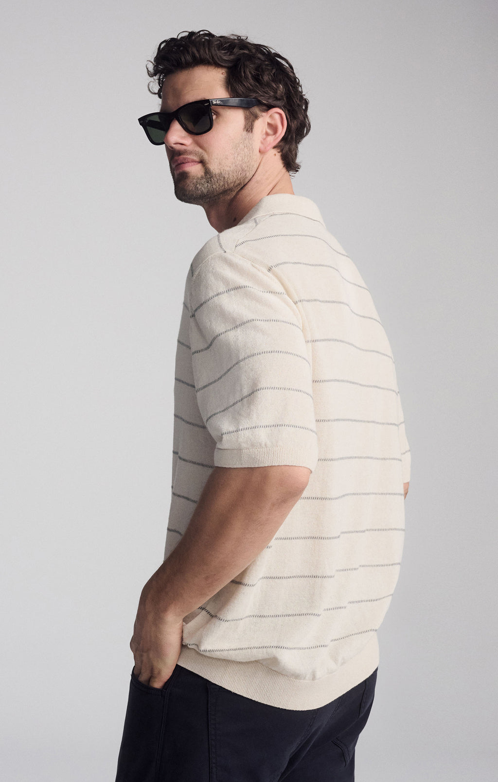 POLO COLLAR SHORT SLEEVE SWEATER IN ANTIQUE WHITE - Mavi Jeans