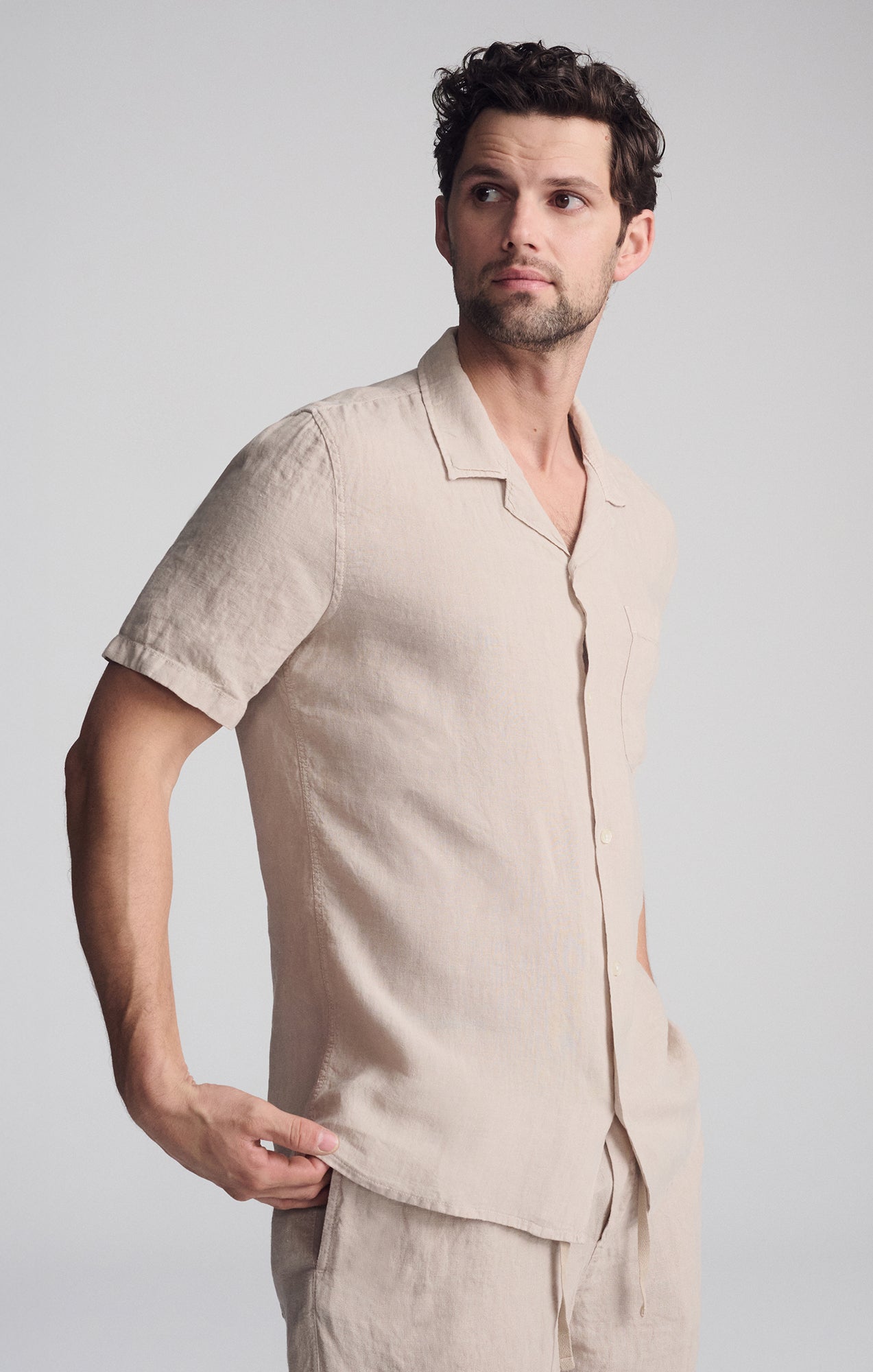 LINEN SHORT SLEEVE SHIRT IN SAND - Mavi Jeans