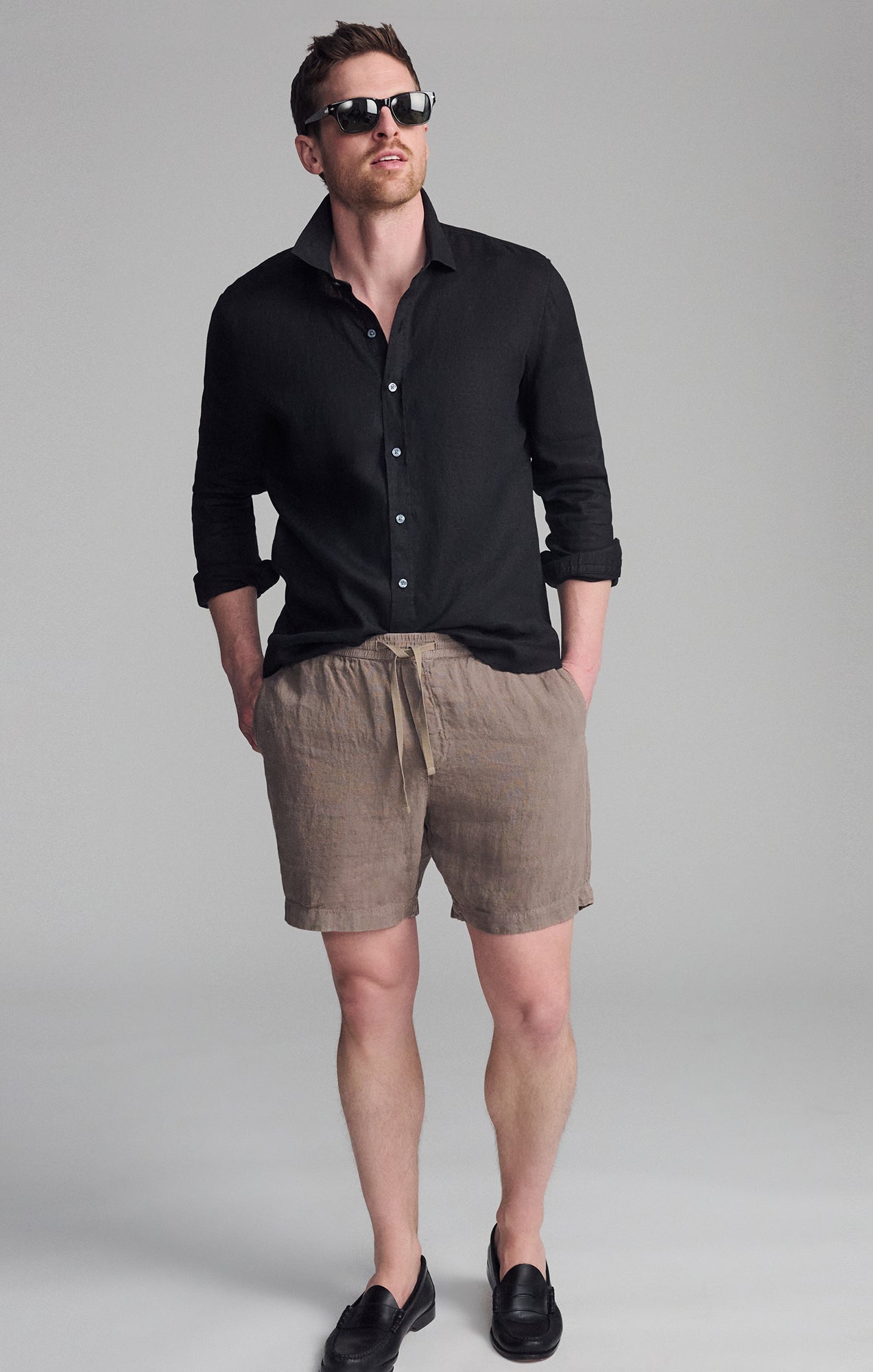 LINEN LONG SLEEVE BUTTON-UP SHIRT IN BLACK - Mavi Jeans