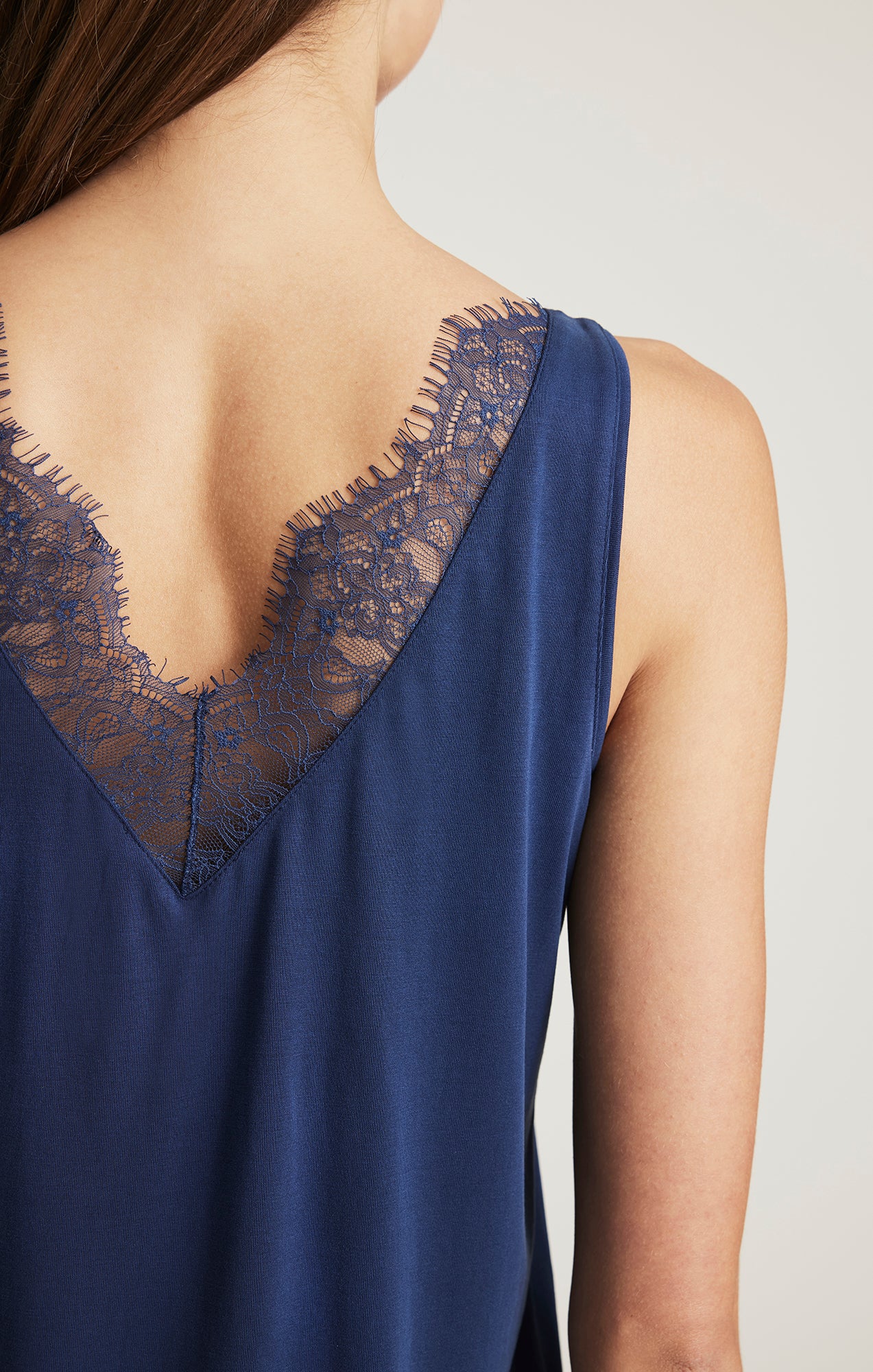 LUXE TOUCH TENCEL™ LACE TANK TOP IN MEDIEVAL BLUE - Mavi Jeans