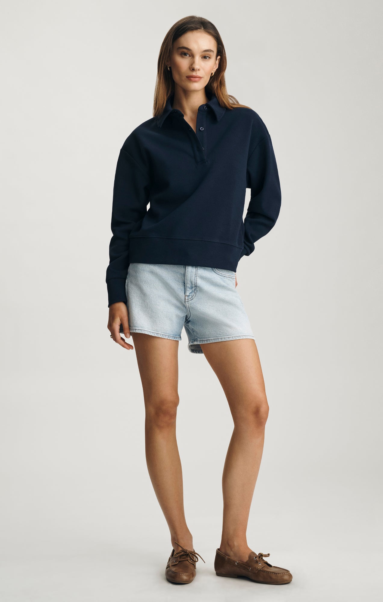 PIQUE POLO SWEATSHIRT IN BLACK IRIS - Mavi Jeans