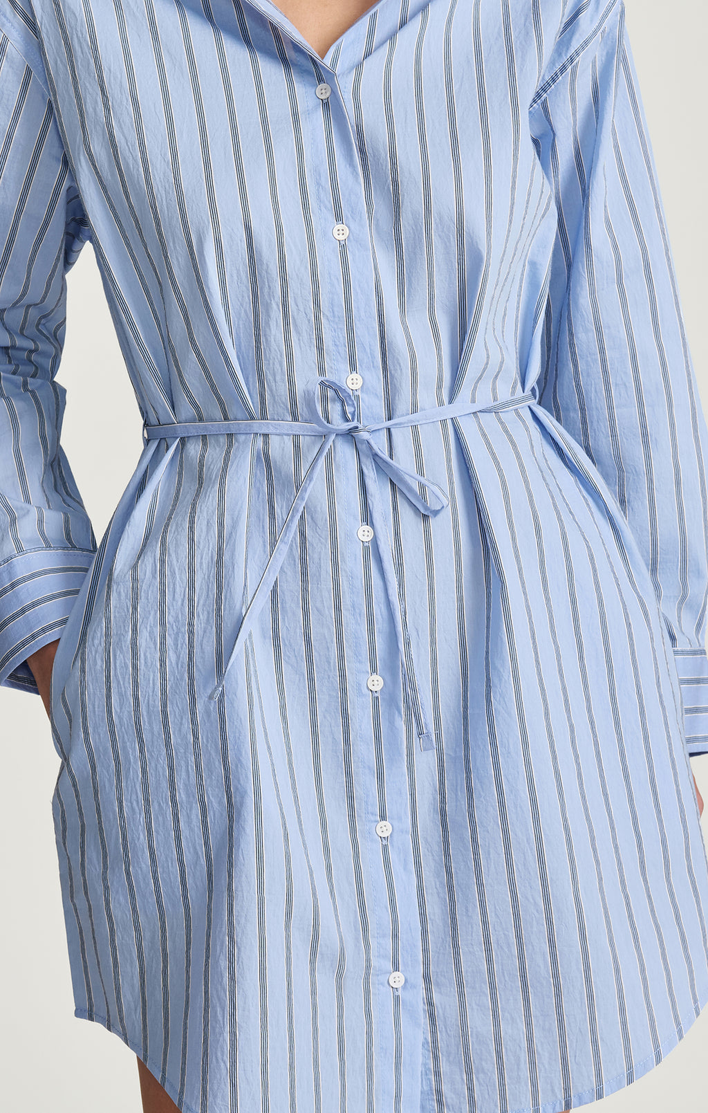 TIE-WAIST MINI SHIRTDRESS IN BLUE STRIPED - Mavi Jeans