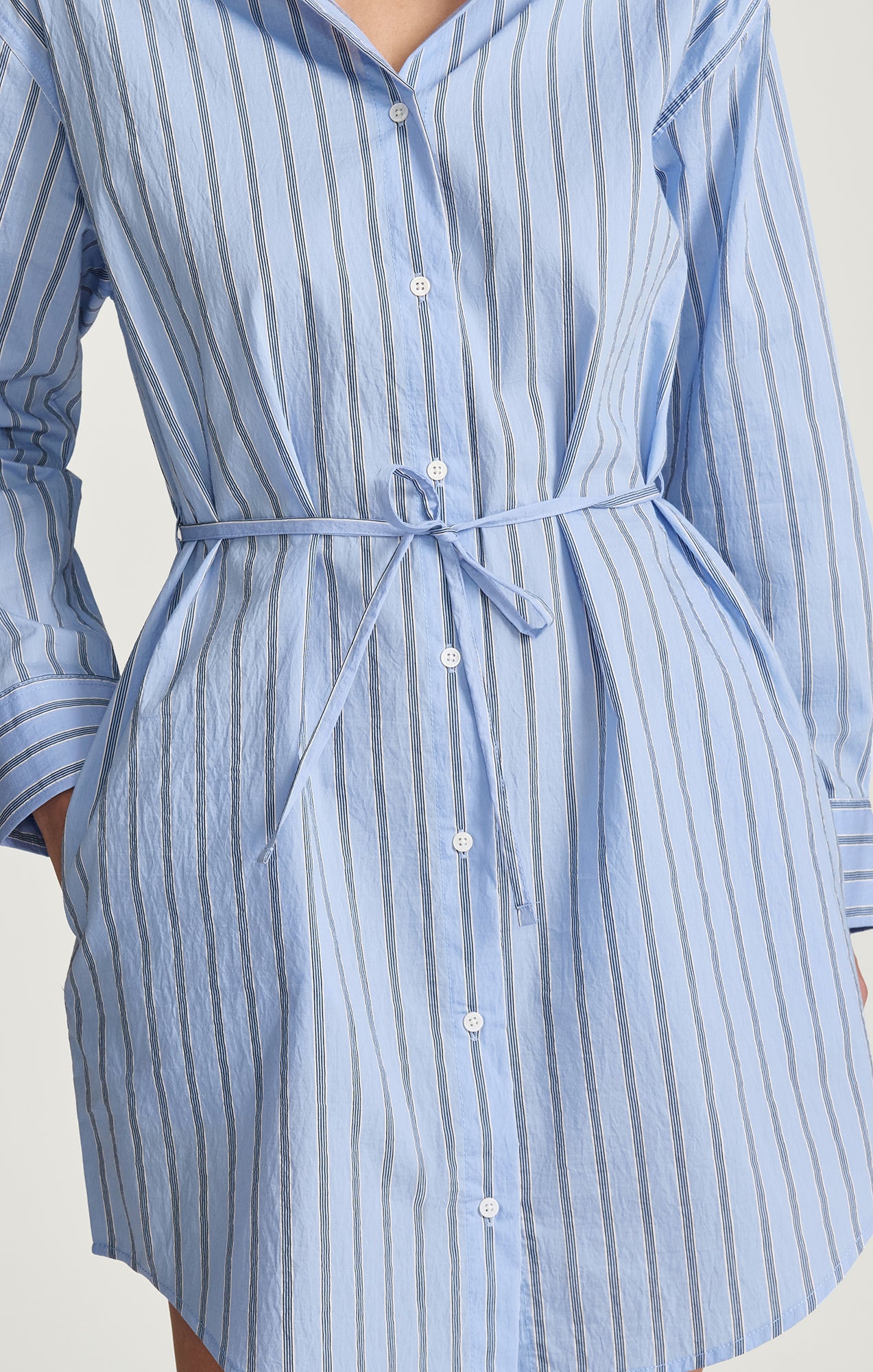 TIE-WAIST MINI SHIRTDRESS IN BLUE STRIPED - Mavi Jeans