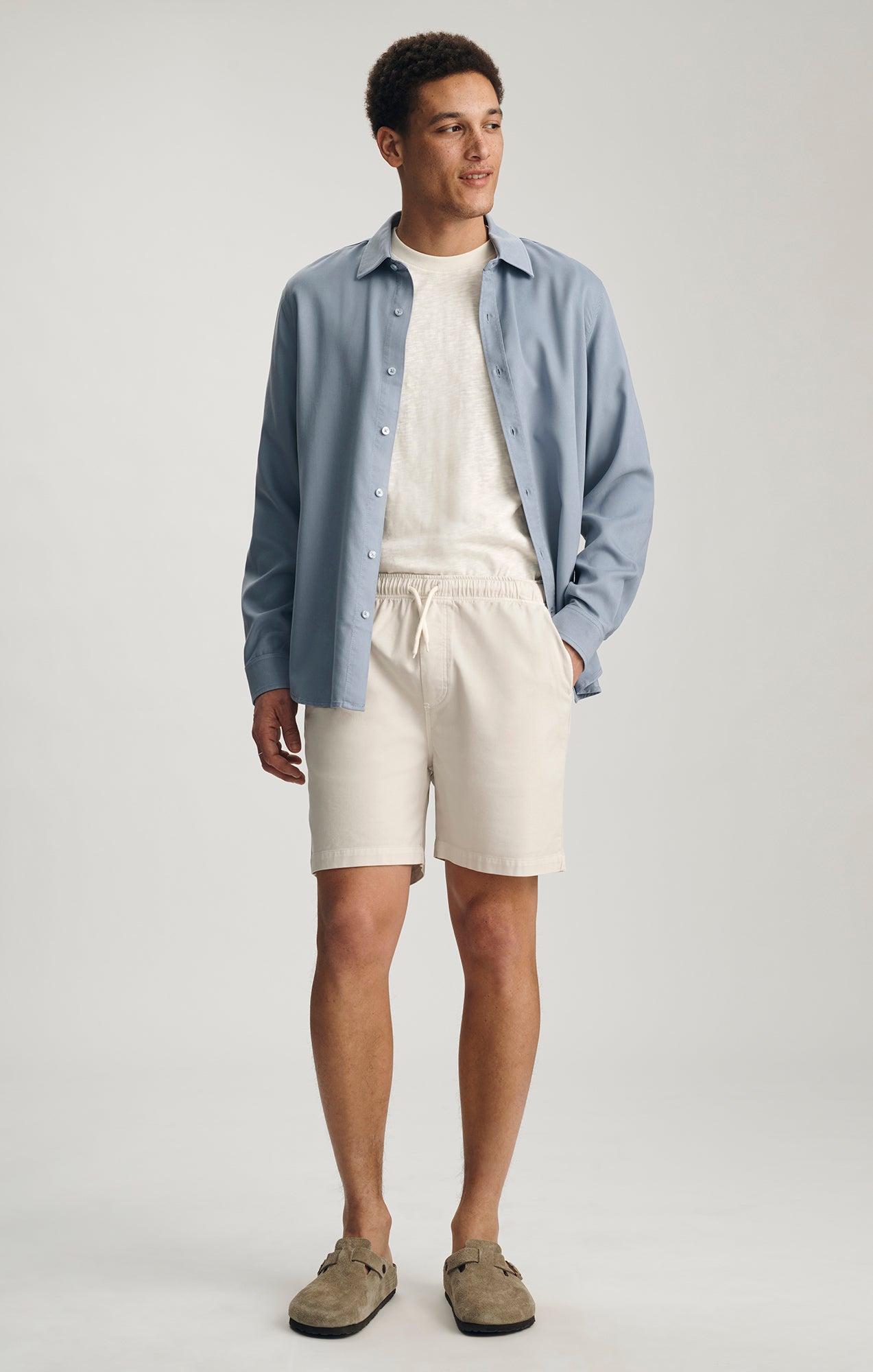 TENCEL DRAWSTRING 7" INSEAM SHORTS IN LUNAR ROCK - Mavi Jeans