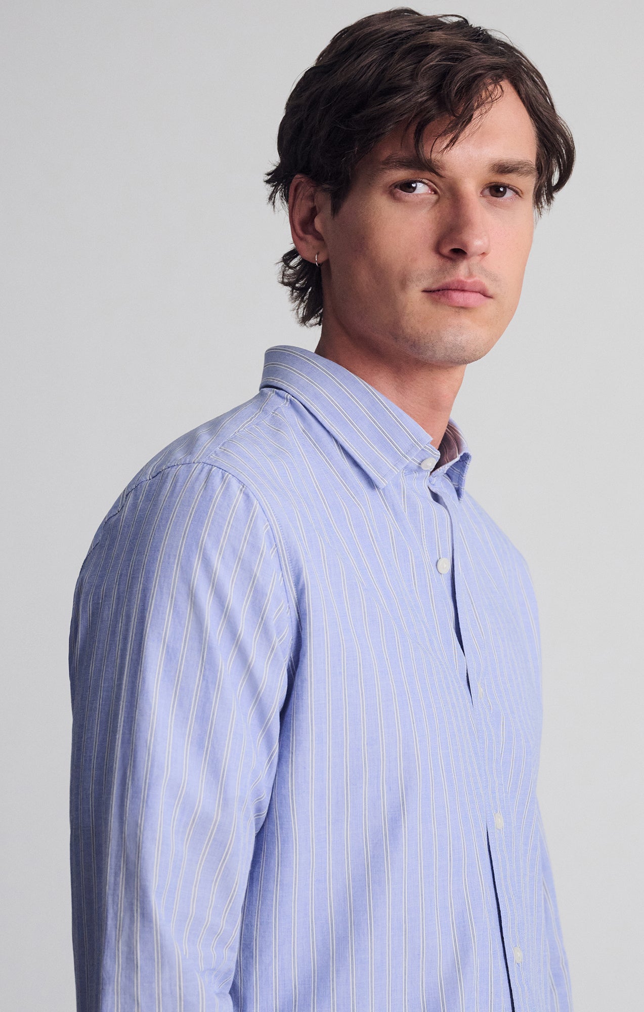 STRIPED LONG SLEEVE BUTTON-UP SHIRT IN HEATHER - Mavi Jeans