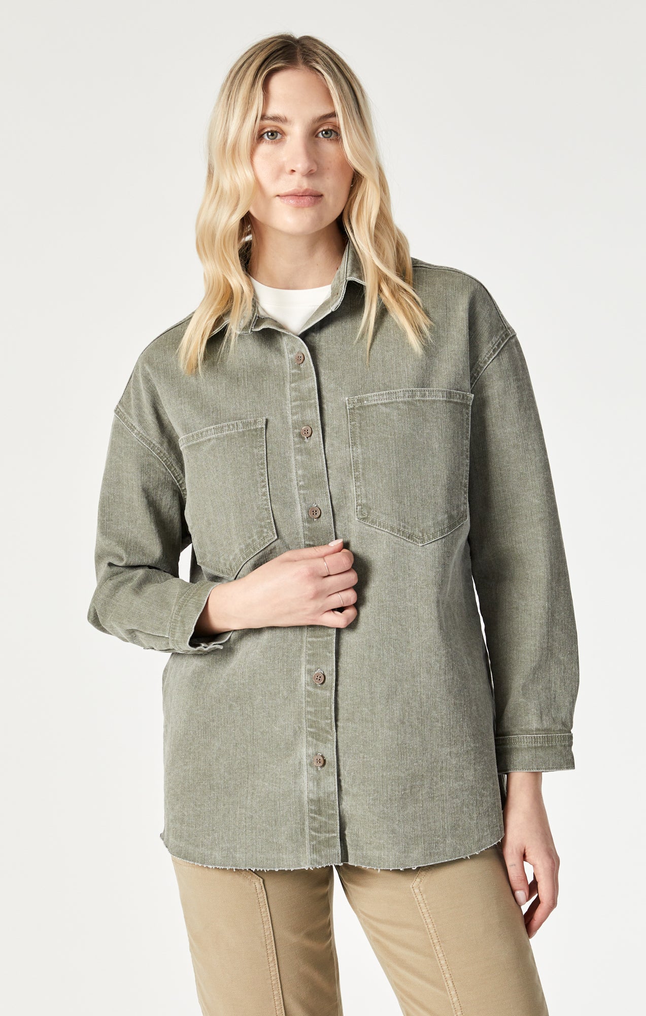 Mavi Women's Dina Denim Shirt In Green Natural Dye