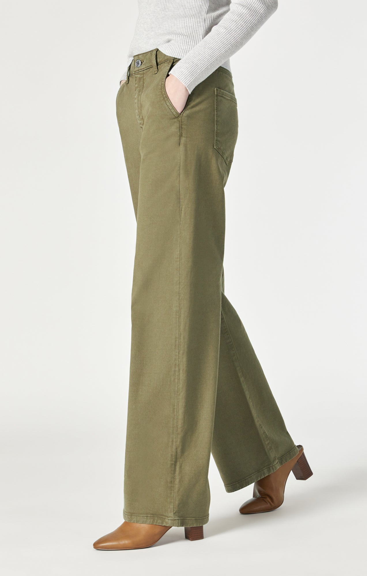 MIRACLE WIDE LEG IN KHAKI GREEN LUXE TWILL - Mavi Jeans