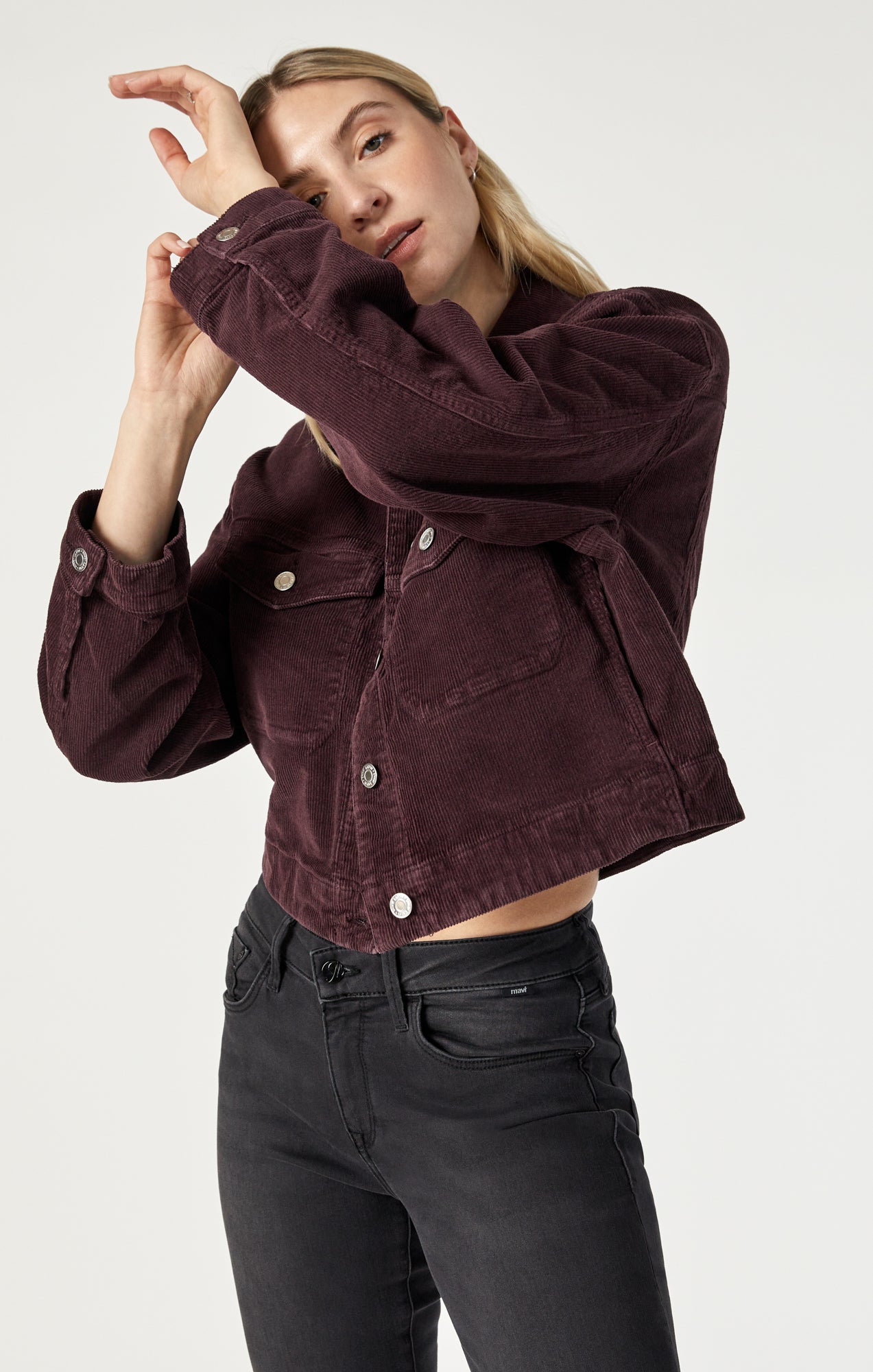 Burgundy cropped shop denim jacket