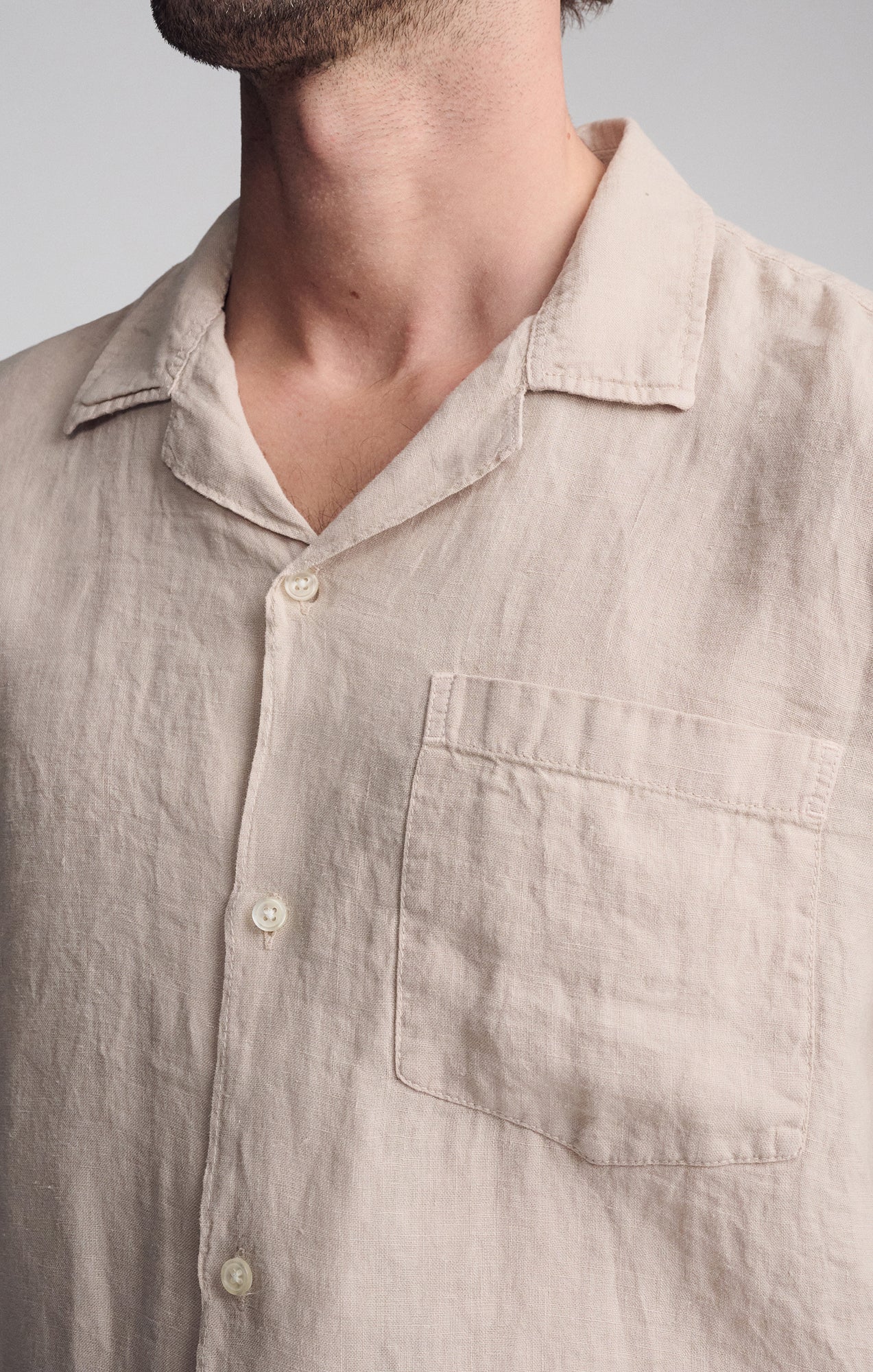 LINEN SHORT SLEEVE SHIRT IN SAND - Mavi Jeans
