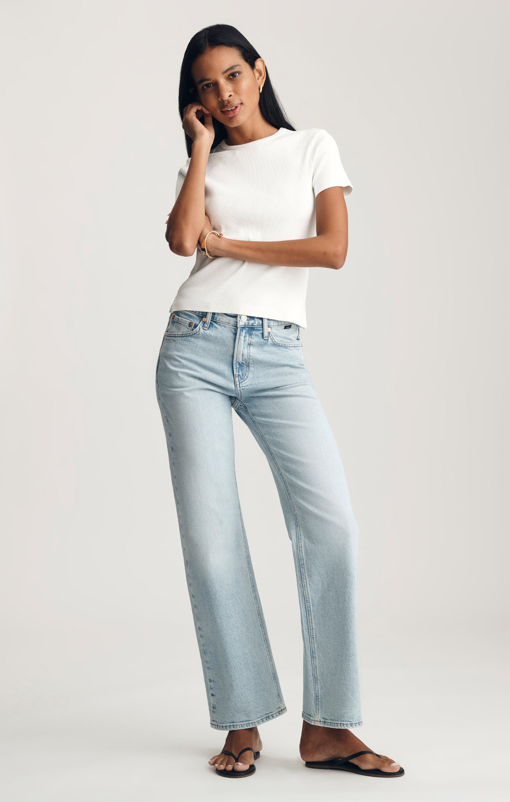RIBBED CREW NECK T-SHIRT IN WHITE - Mavi Jeans