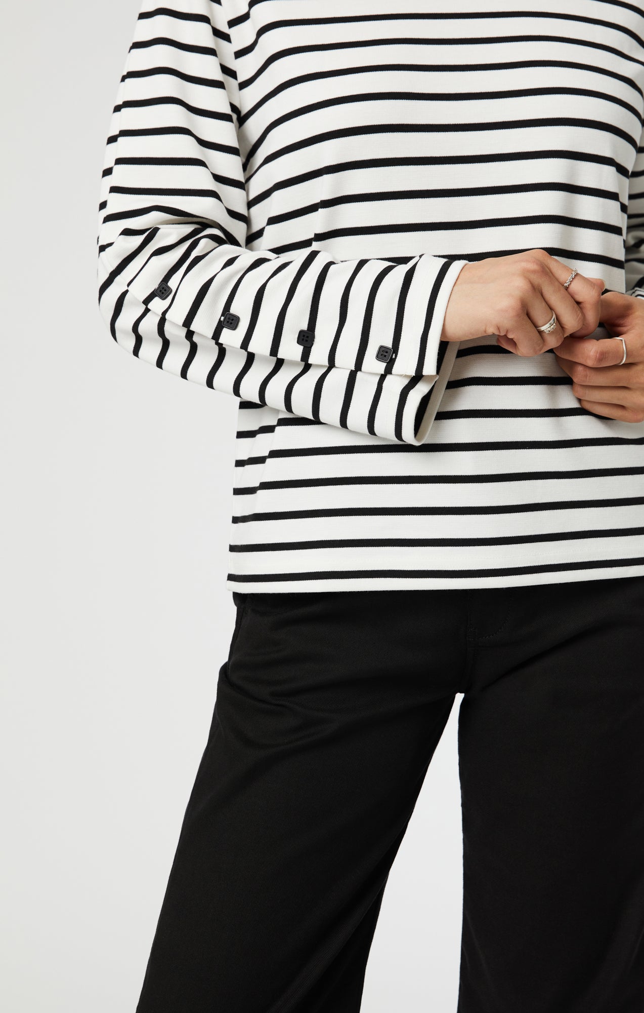Mavi Women's Striped Long Sleeve Blouse In Black White Stripe